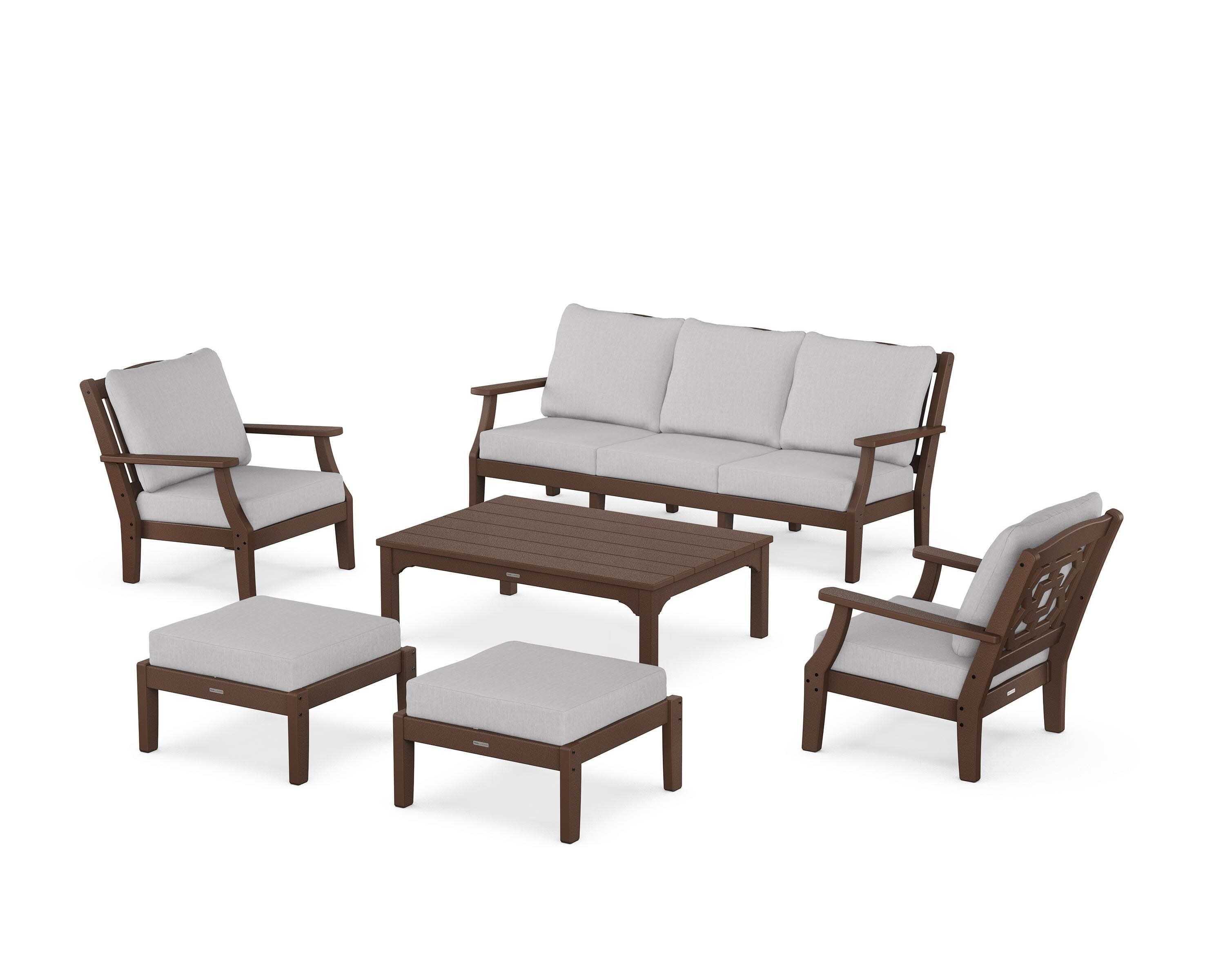 Chinoiserie 6-Piece Lounge Sofa Set in Mahogany / Granite