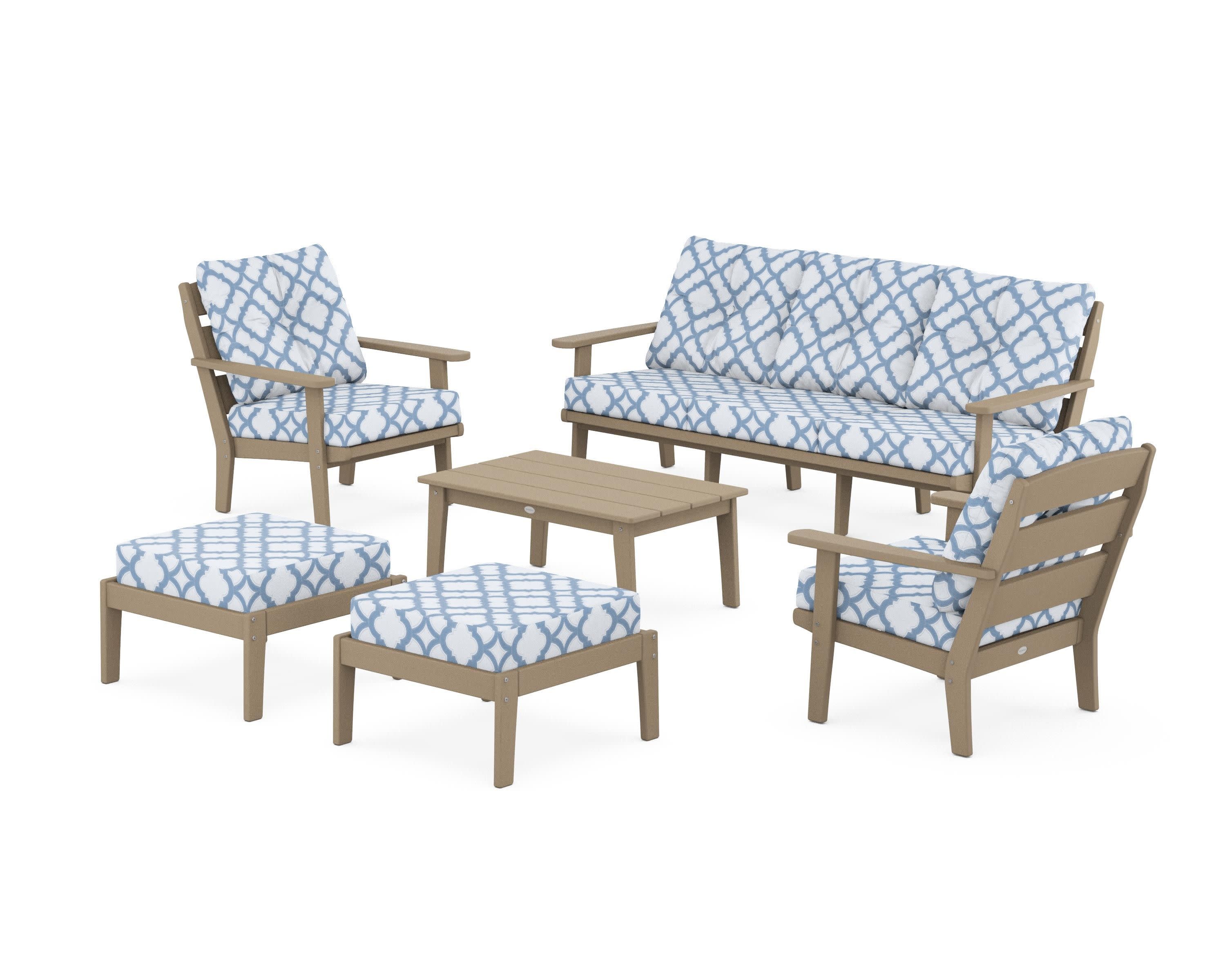 Lakeside 6-Piece Lounge Sofa Set in Vintage Sahara / Trellis Sky Blue