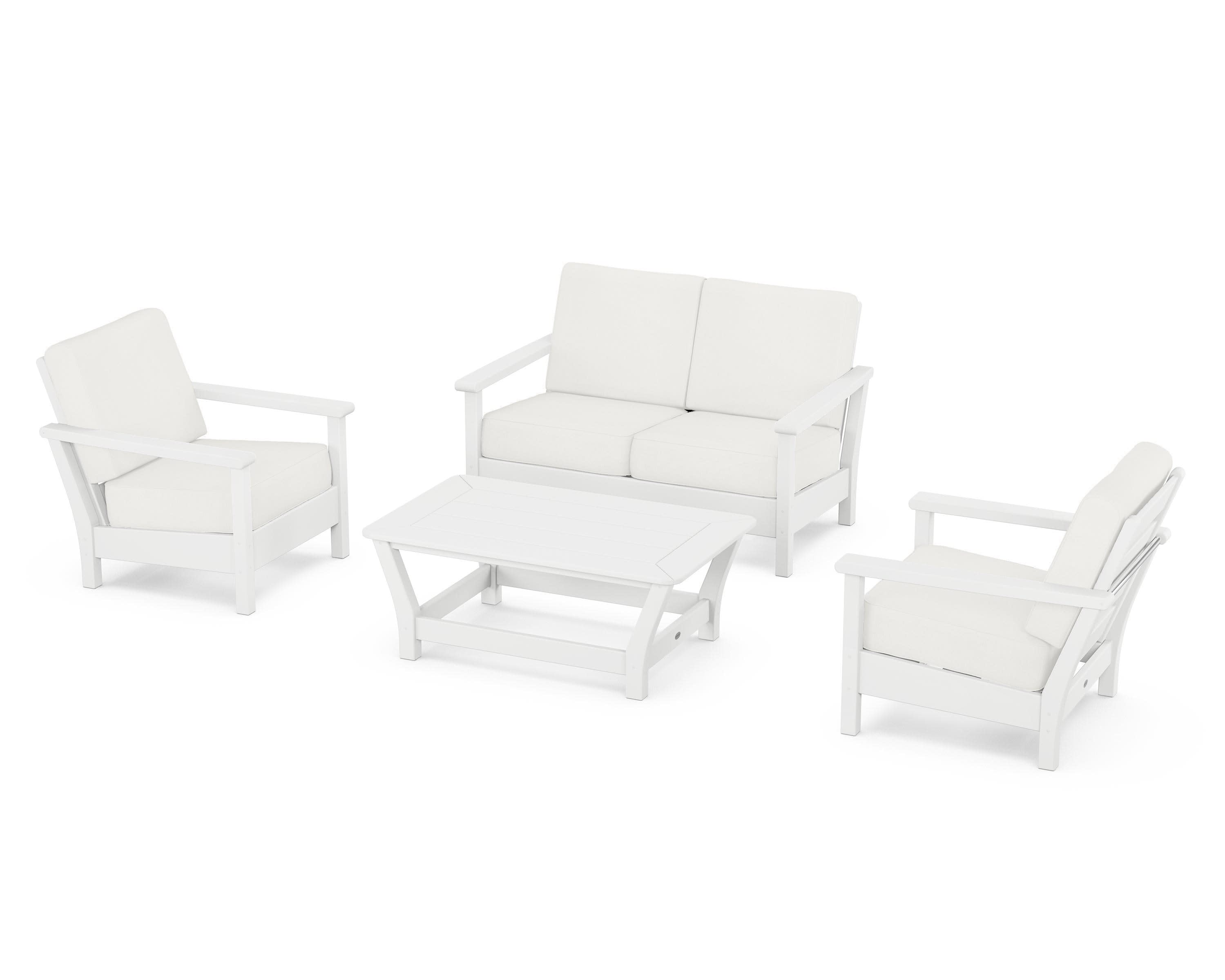 Harbour 4-Piece Deep Seating Set in White / Natural Linen