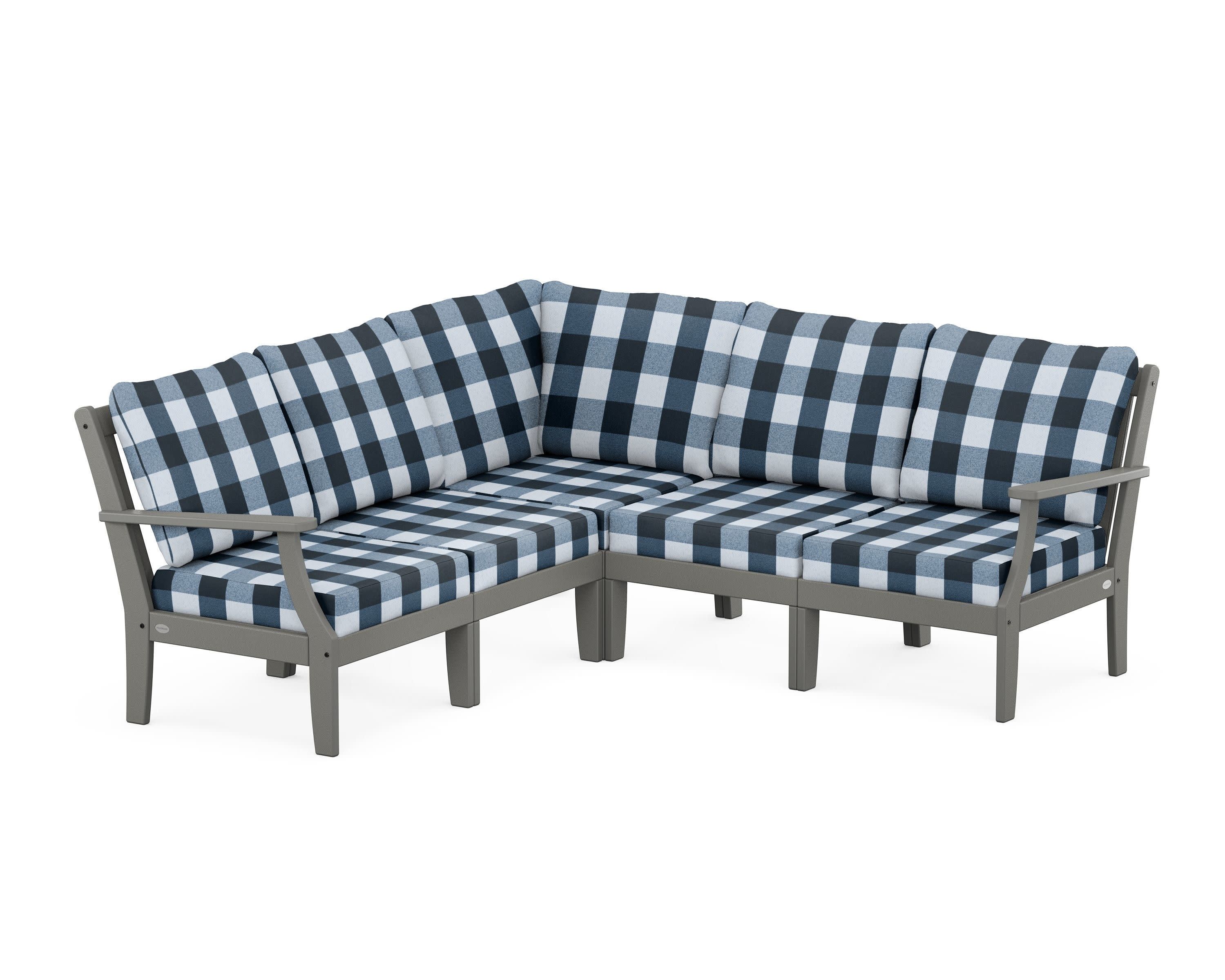 Braxton Modular 5-Piece Deep Seating Set in Slate Grey / Buffalo Plaid Marine Indigo