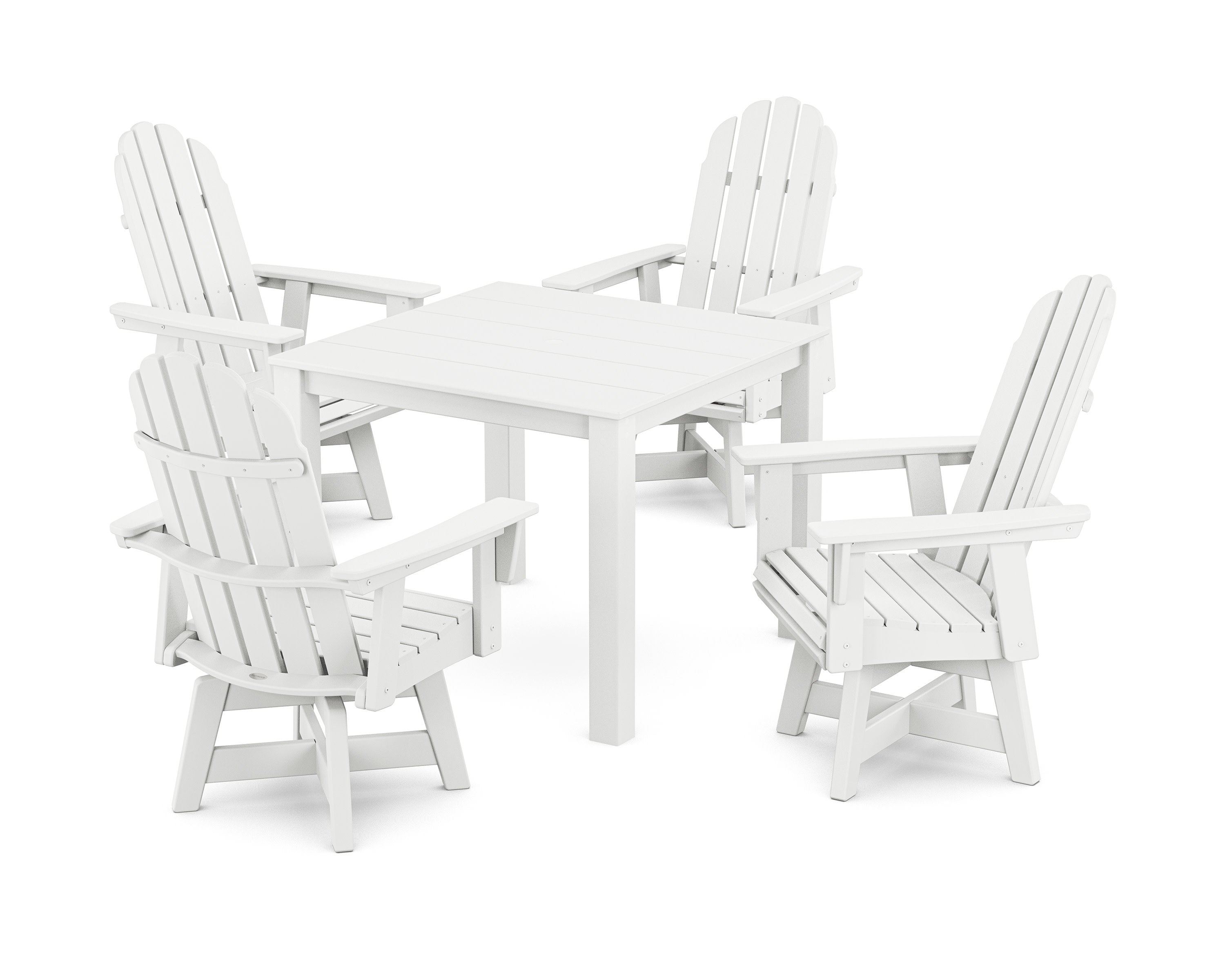Vineyard Curveback Adirondack 5-Piece Parsons Swivel Dining Set in White