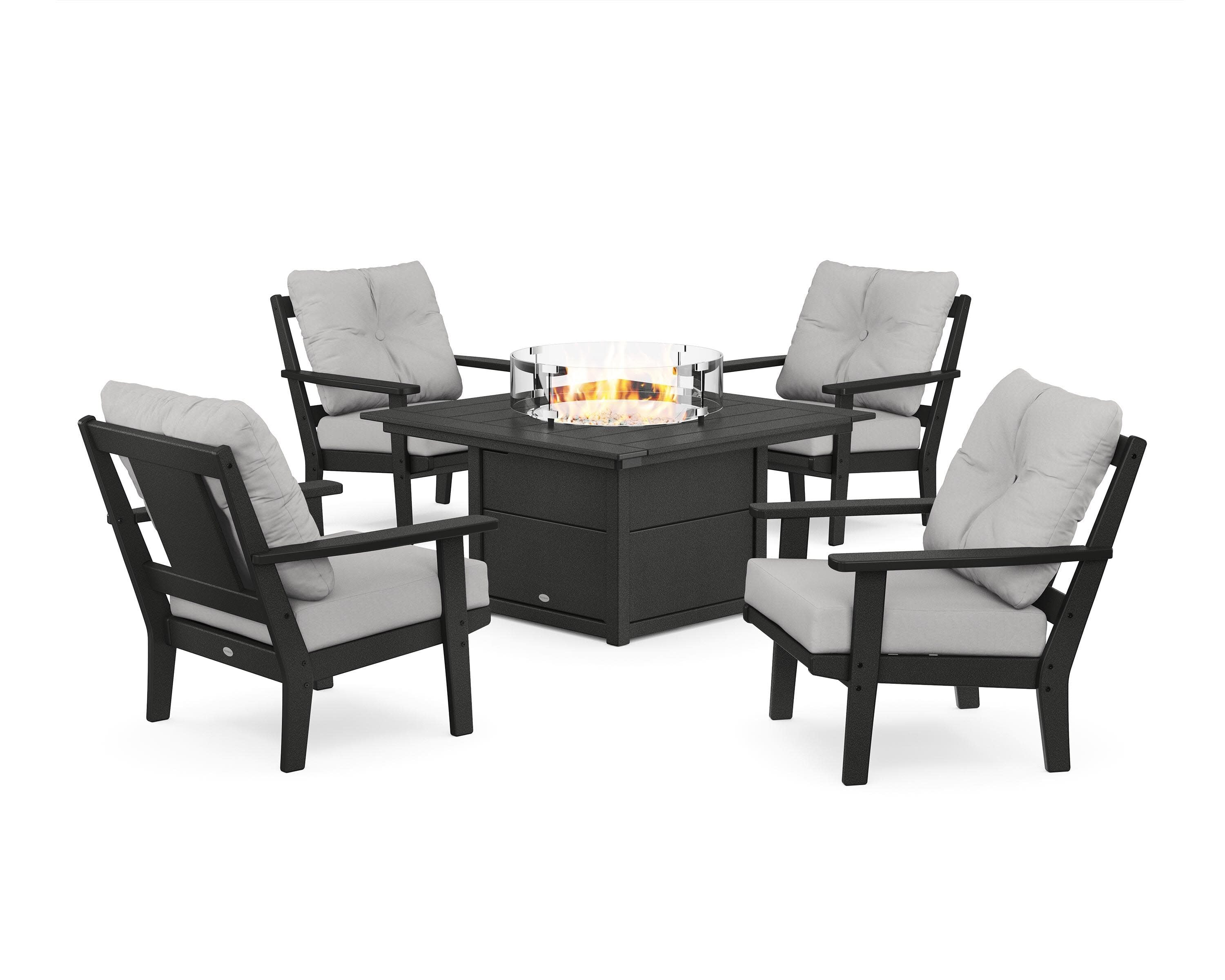 Prairie 5-Piece Deep Seating Set with Fire Pit Table in Black / Diamond in the Rough