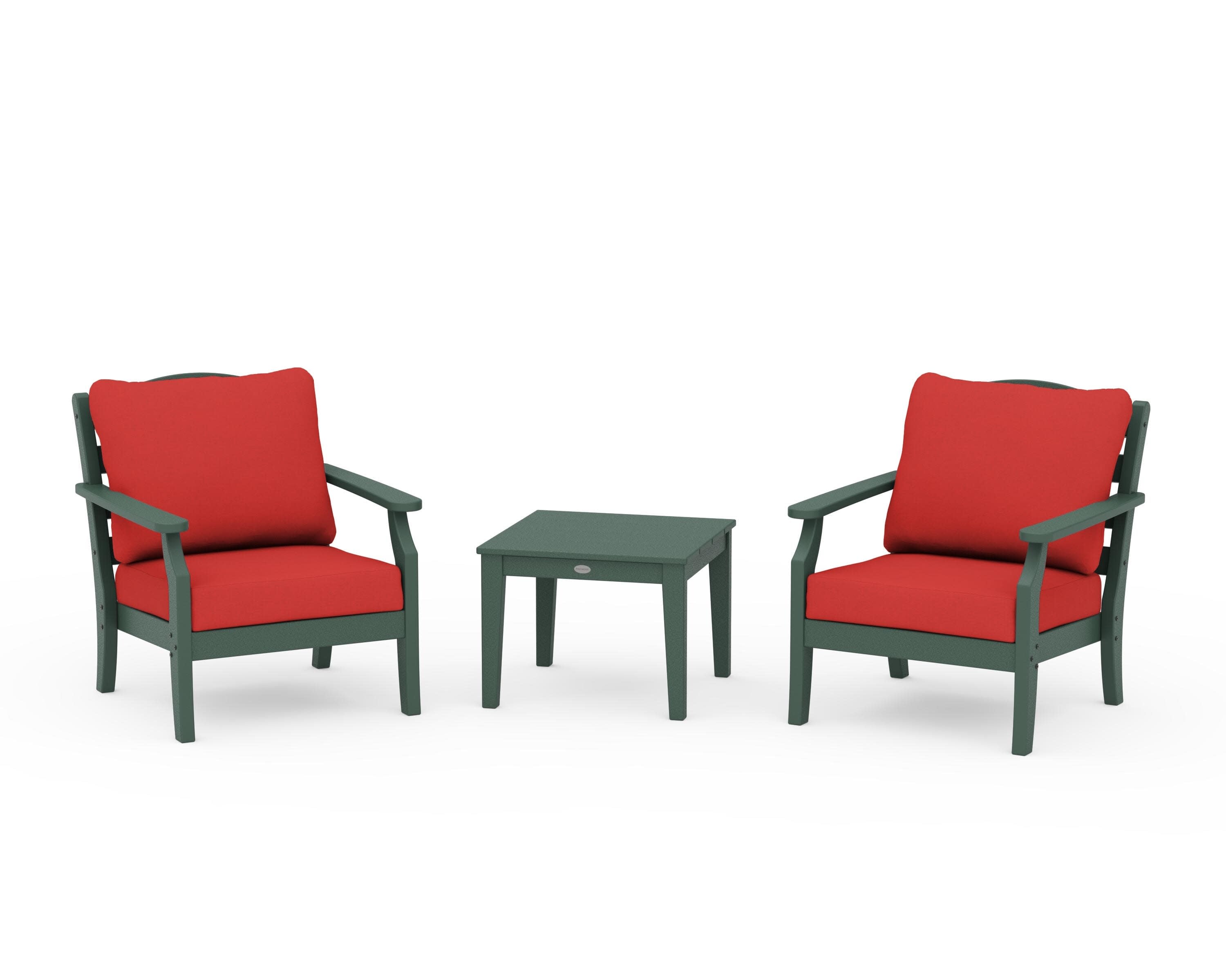 Savannah 3-Piece Deep Seating Set in Green / Crimson Linen