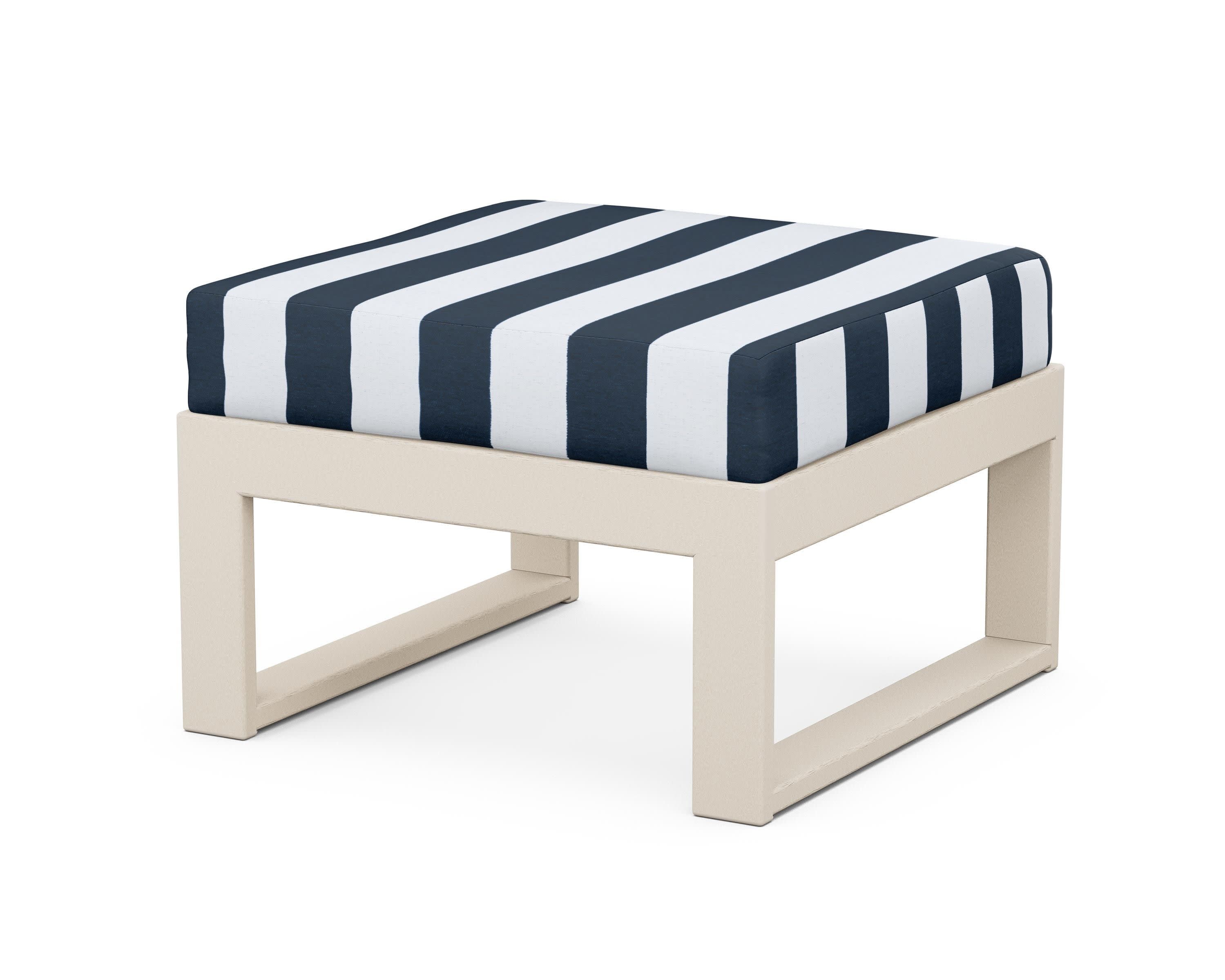 Modular Ottoman - Modern in Sand / Cabana Stripe Marine Indigo