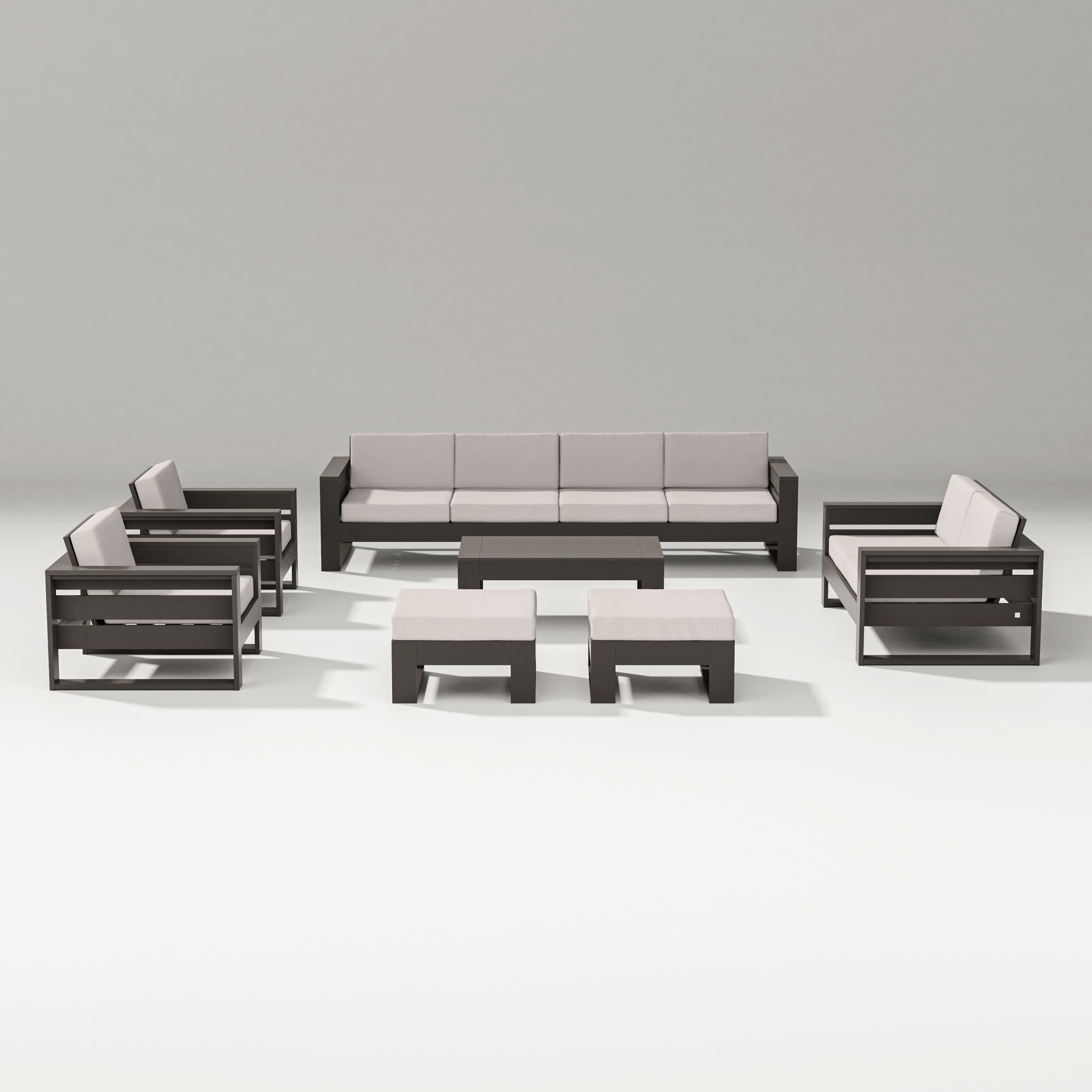 Latitude 8-Piece Lounge Sofa Set in Vintage Coffee / Dune Burlap