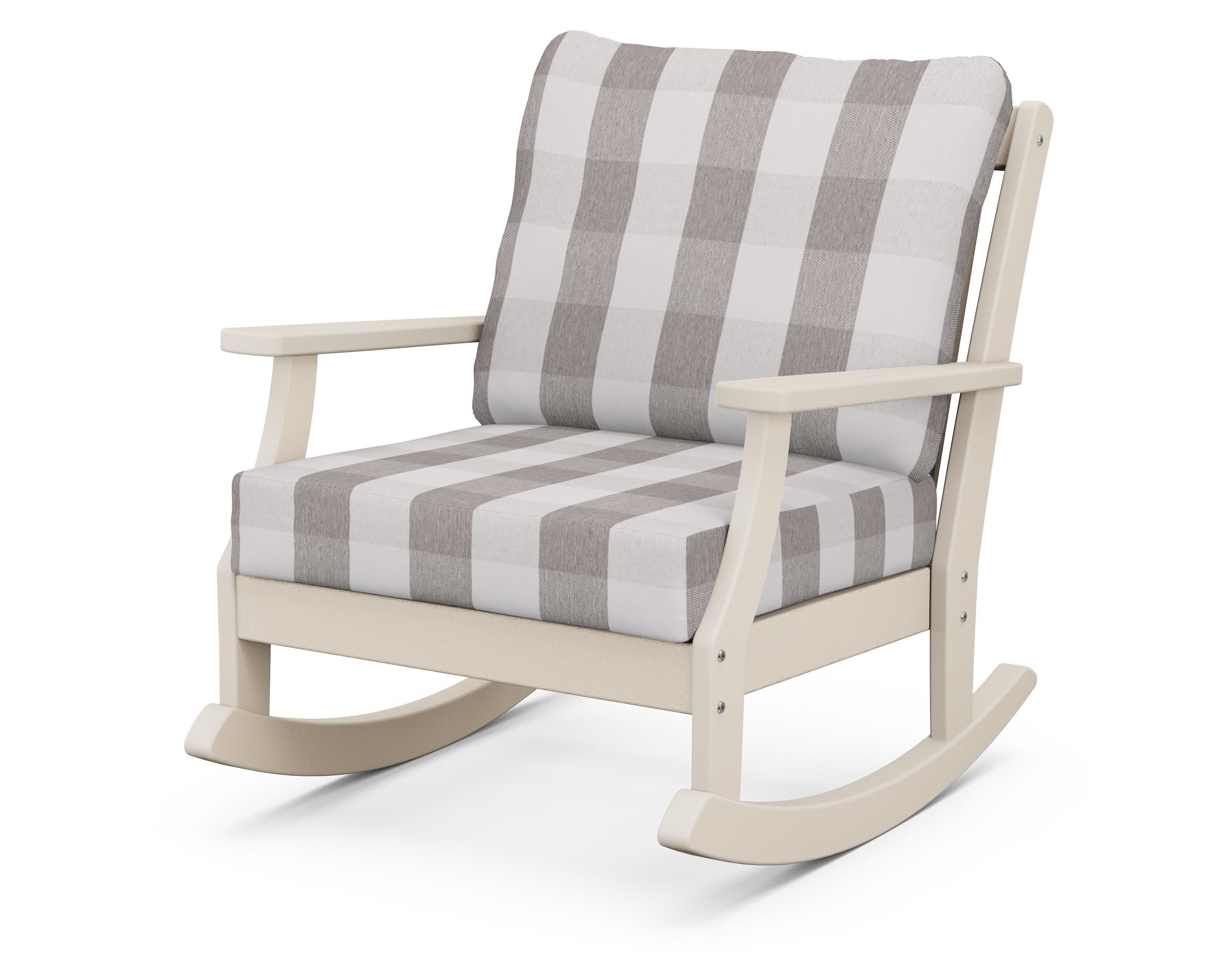 Braxton Deep Seating Rocking Chair in Sand / Buffalo Plaid Grey Mist