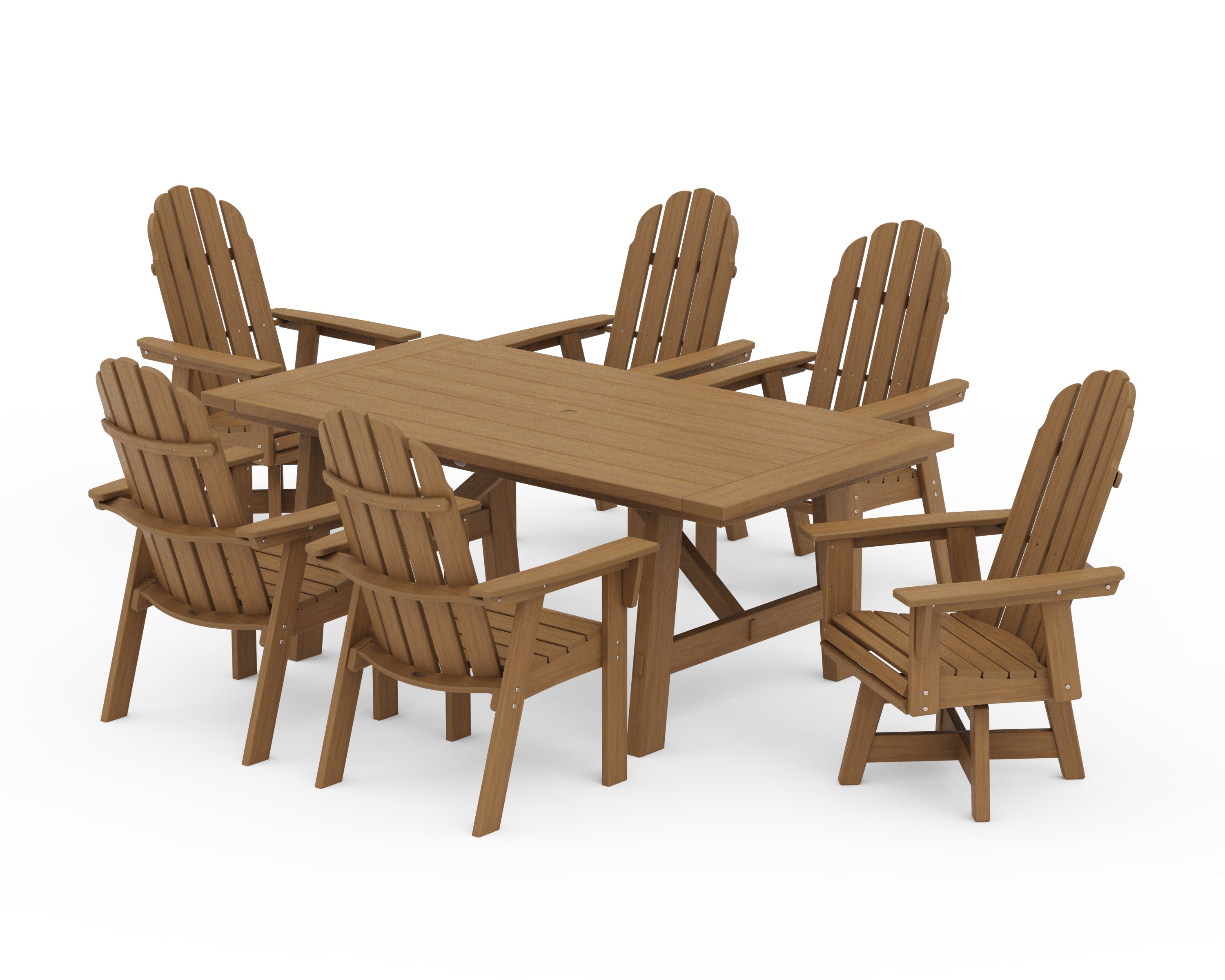 Vineyard Curveback Adirondack Swivel Chair 7-Piece Rustic Farmhouse Dining Set in Natural