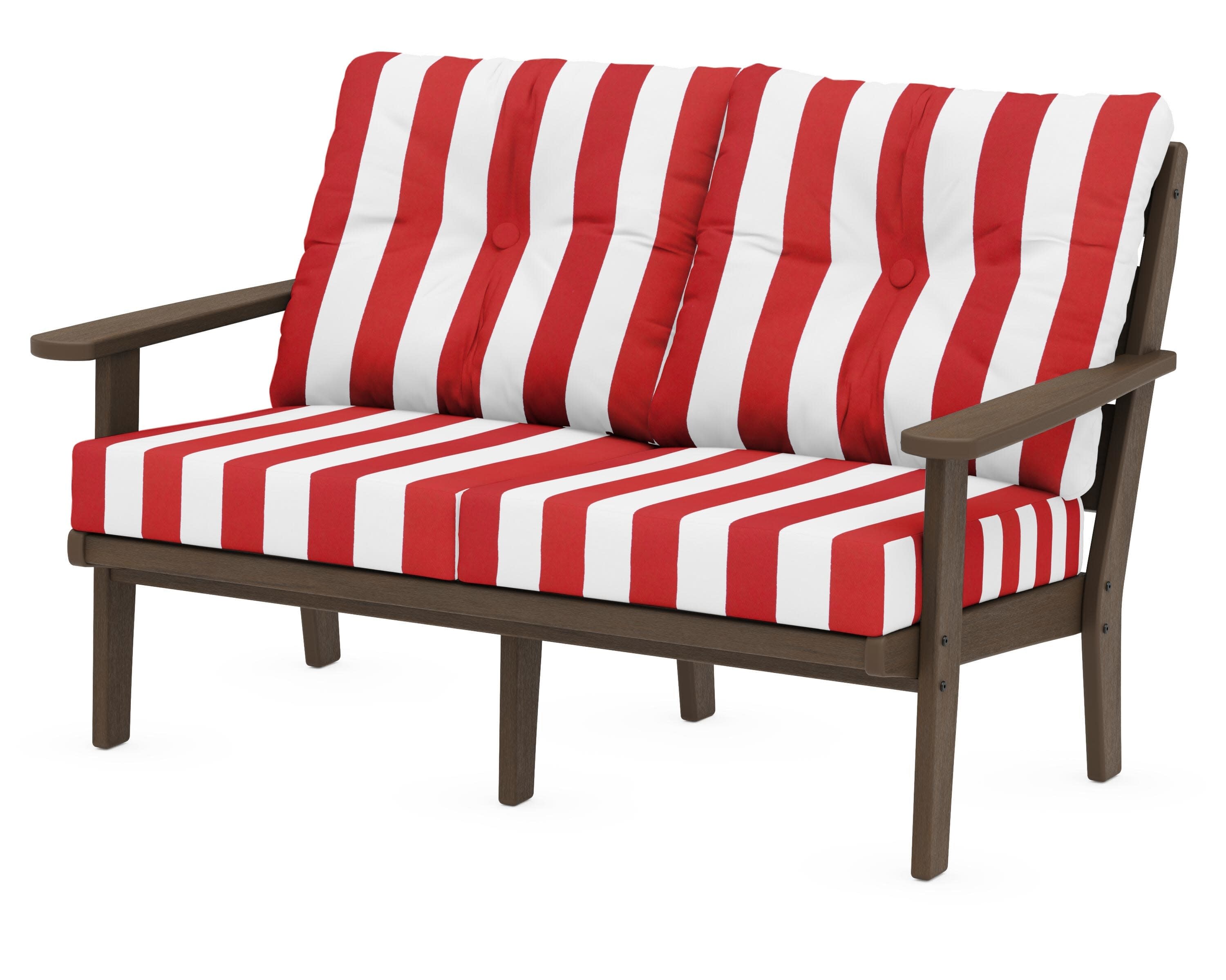 Lakeside Deep Seating Loveseat in Kona / Cabana Stripe Crimson