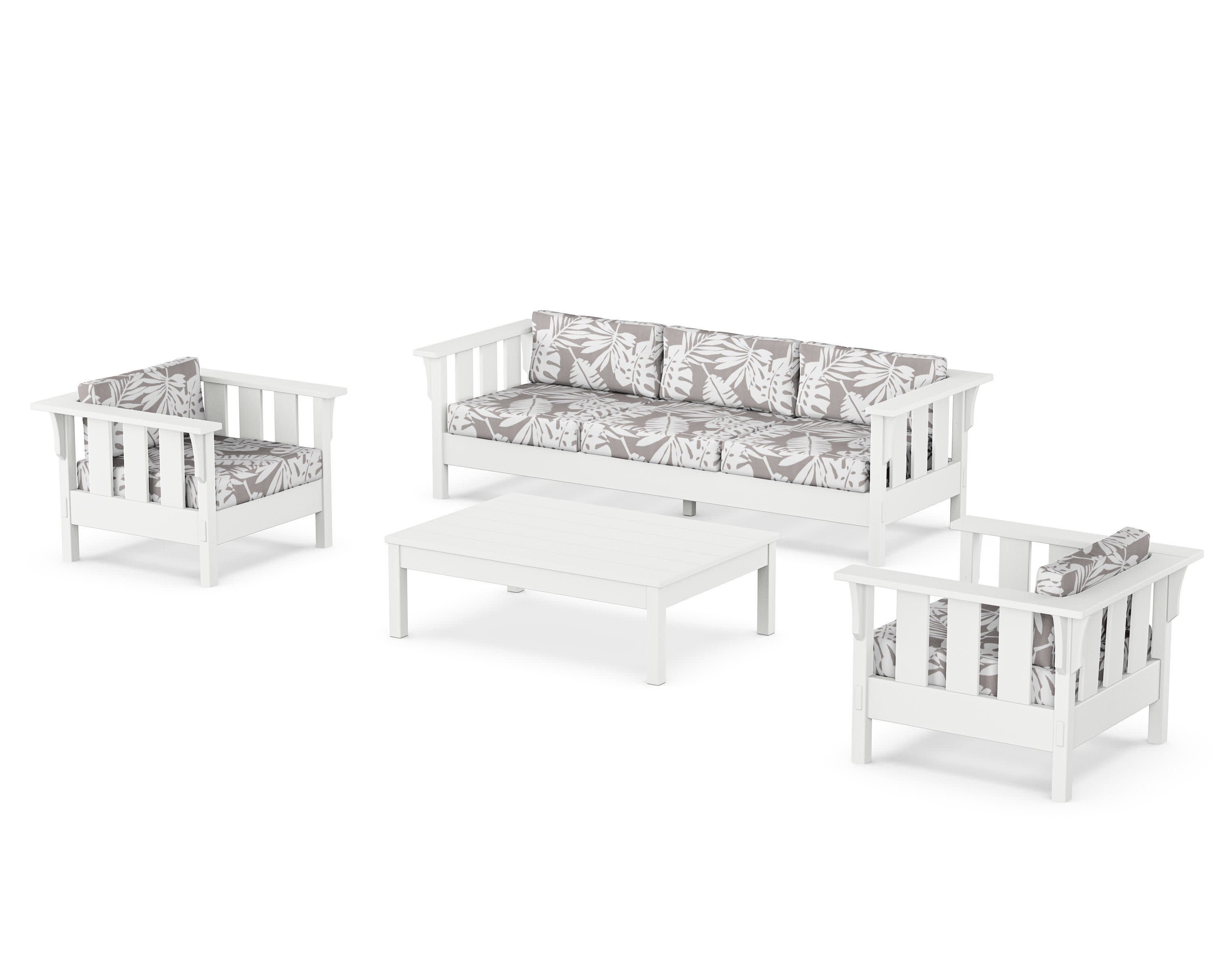 Acadia 4-Piece Deep Seating Set with Sofa in White / Leaf Grey Mist