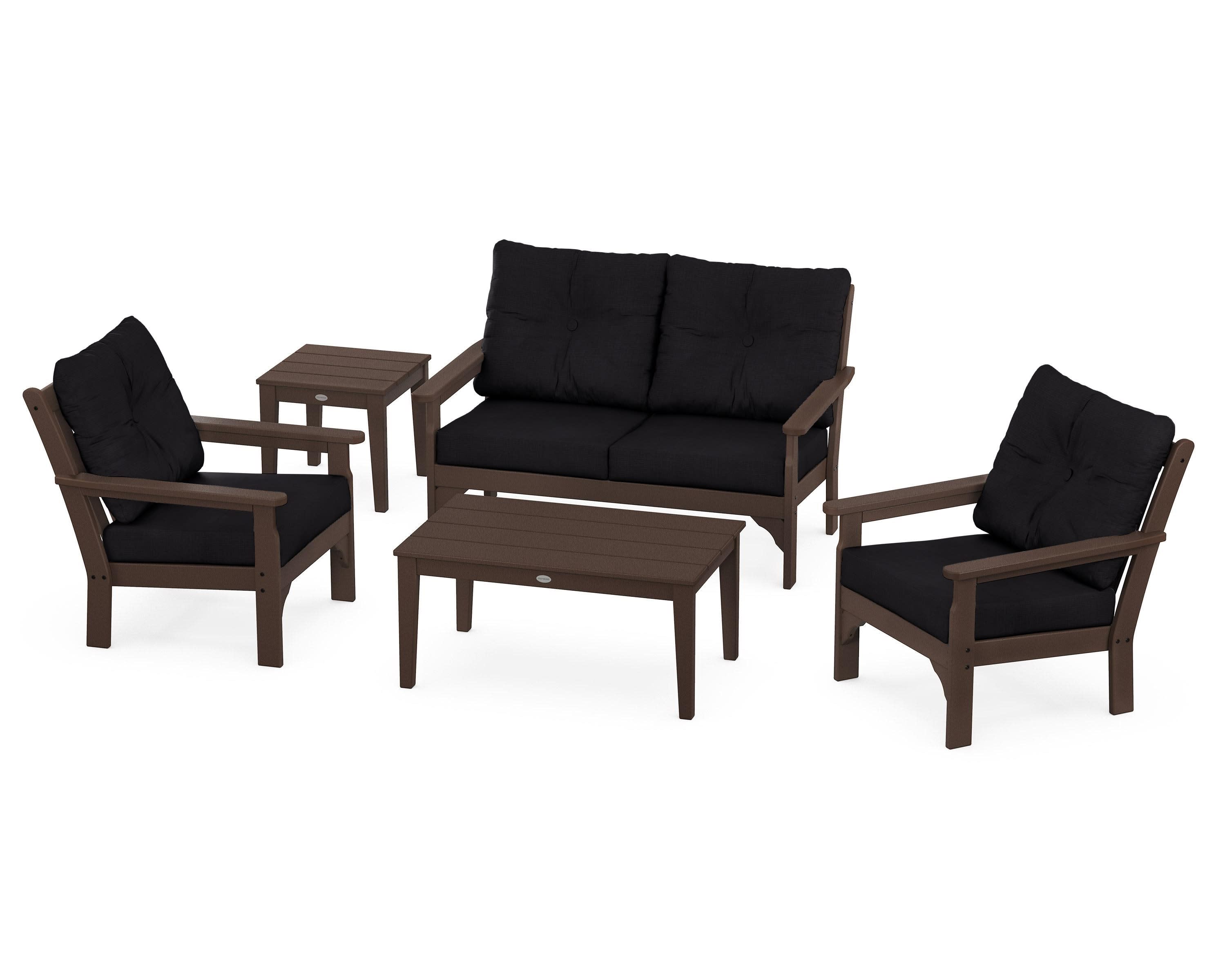Vineyard 5-Piece Deep Seating Set in Mahogany / Midnight Linen