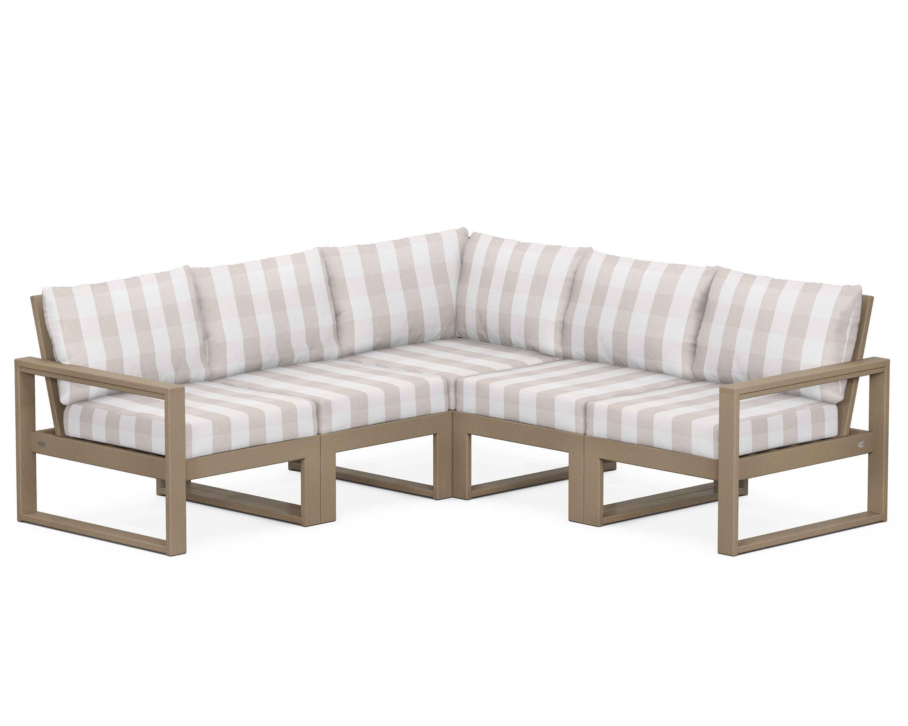 EDGE 5-Piece Modular Deep Seating Set in Vintage Sahara / Buffalo Plaid Dune Burlap