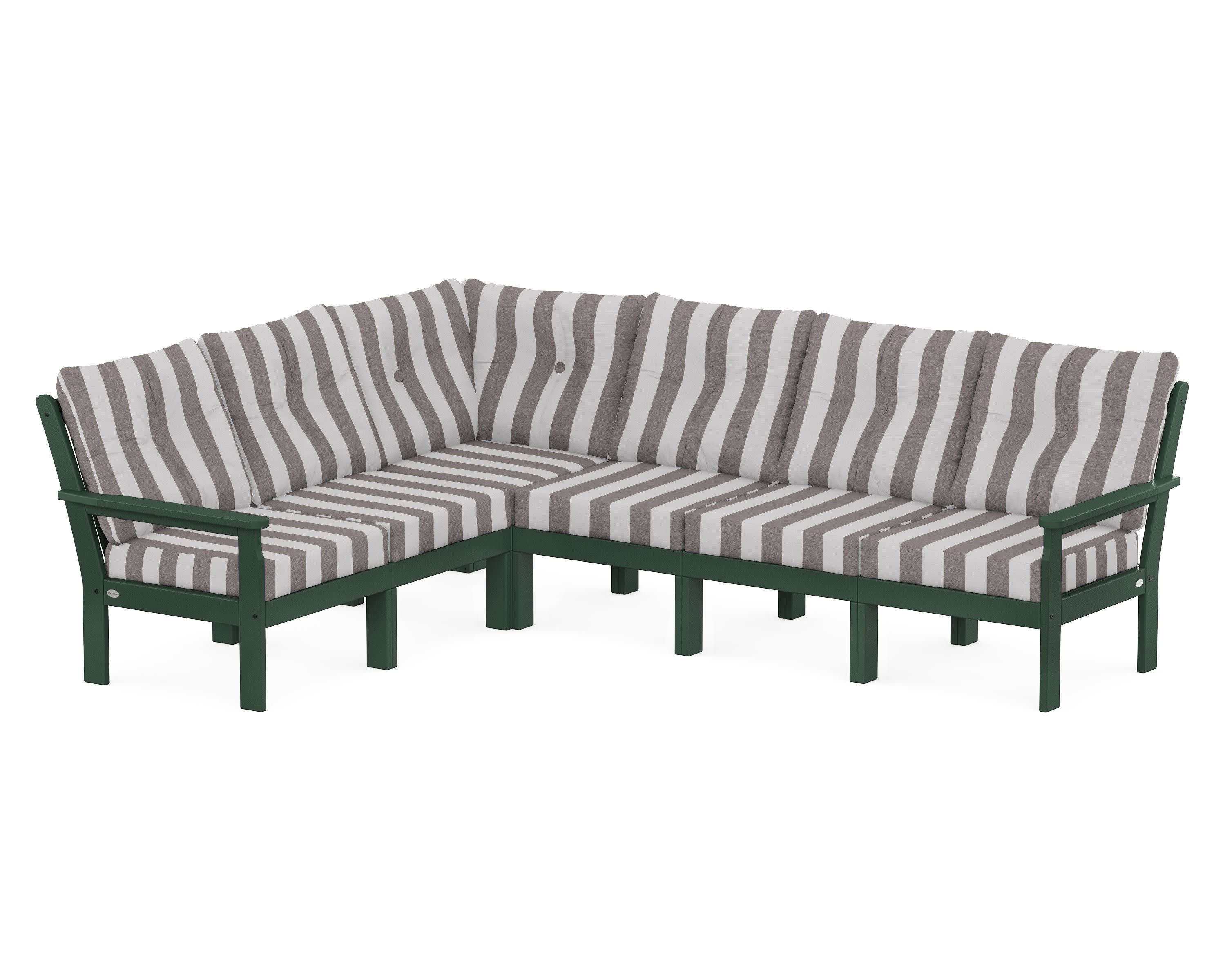 Vineyard 6-Piece Sectional in Green / Cabana Stripe Grey Mist