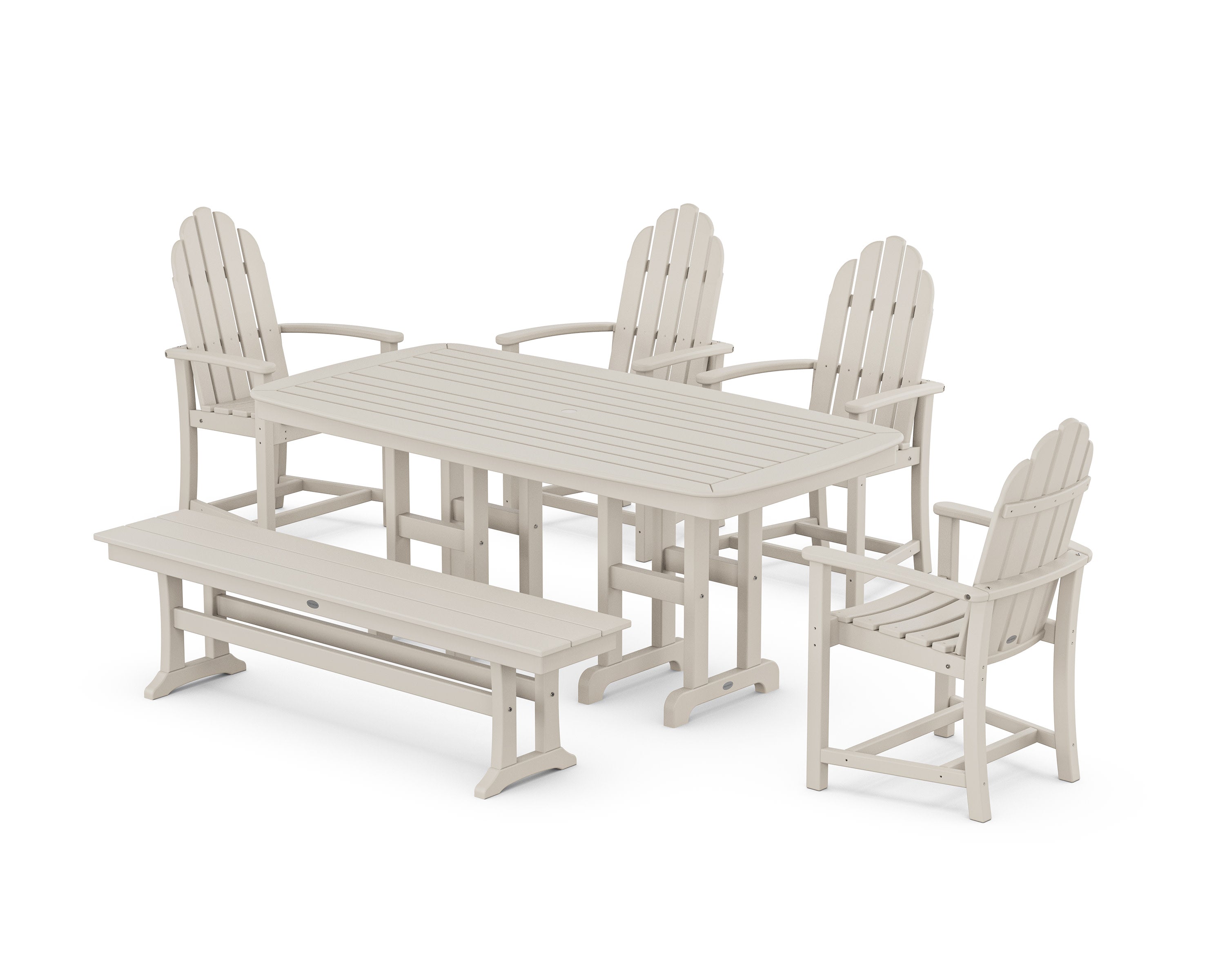 Classic Adirondack 6-Piece Dining Set with Bench in Sand