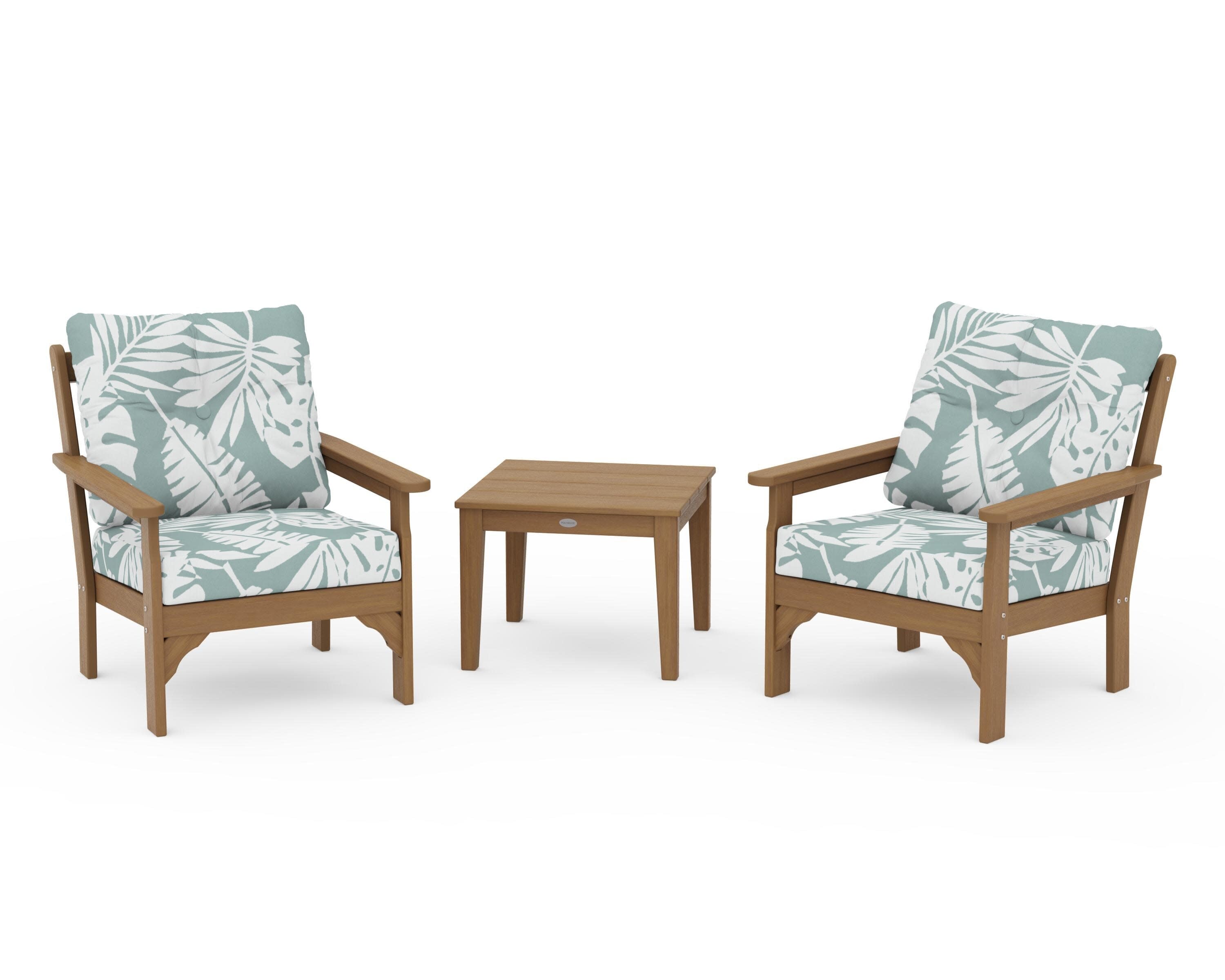 Vineyard 3-Piece Deep Seating Set in Natural / Leaf Glacier Spa