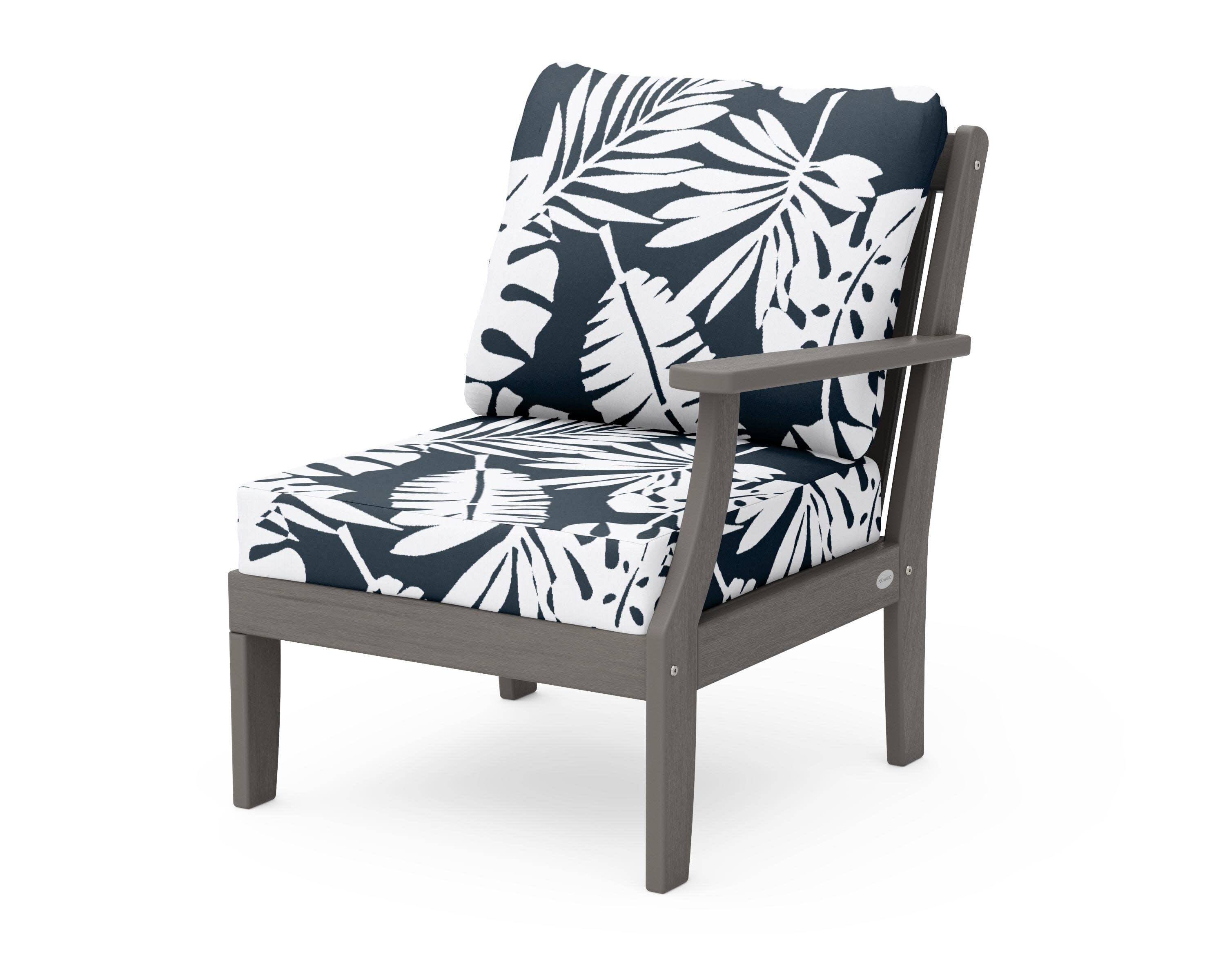 Braxton Modular Right Arm Chair in Driftwood / Leaf Marine Indigo