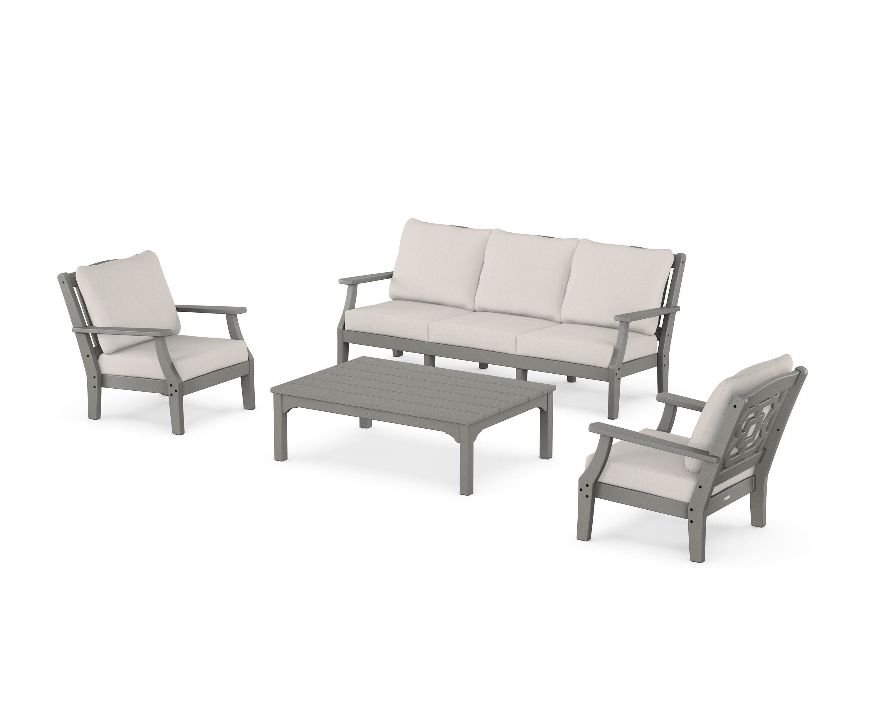 Chinoiserie 4-Piece Deep Seating Set with Sofa in Slate Grey / Cast Ash