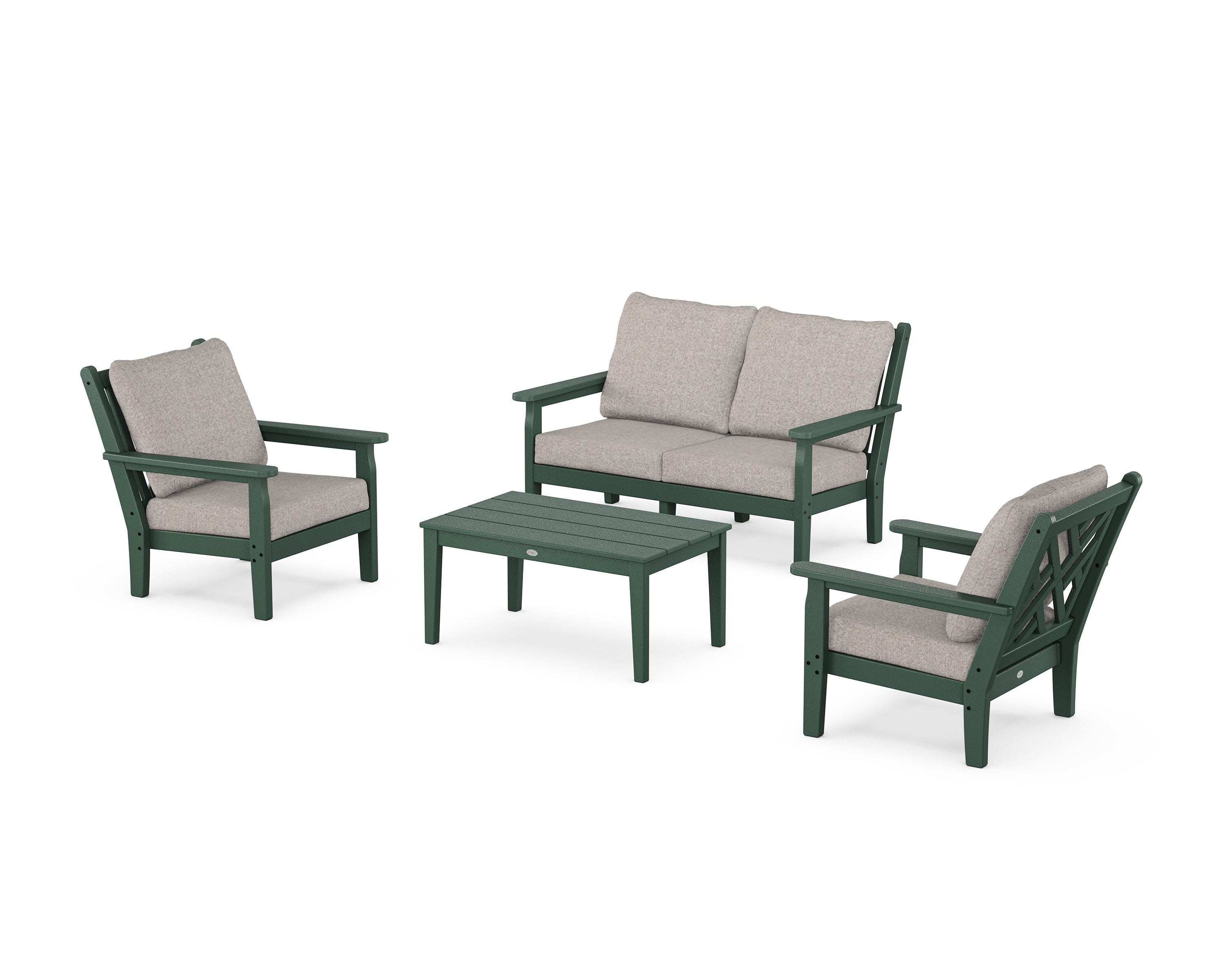 Chippendale 4-Piece Deep Seating Set with Loveseat in Green / Weathered Tweed