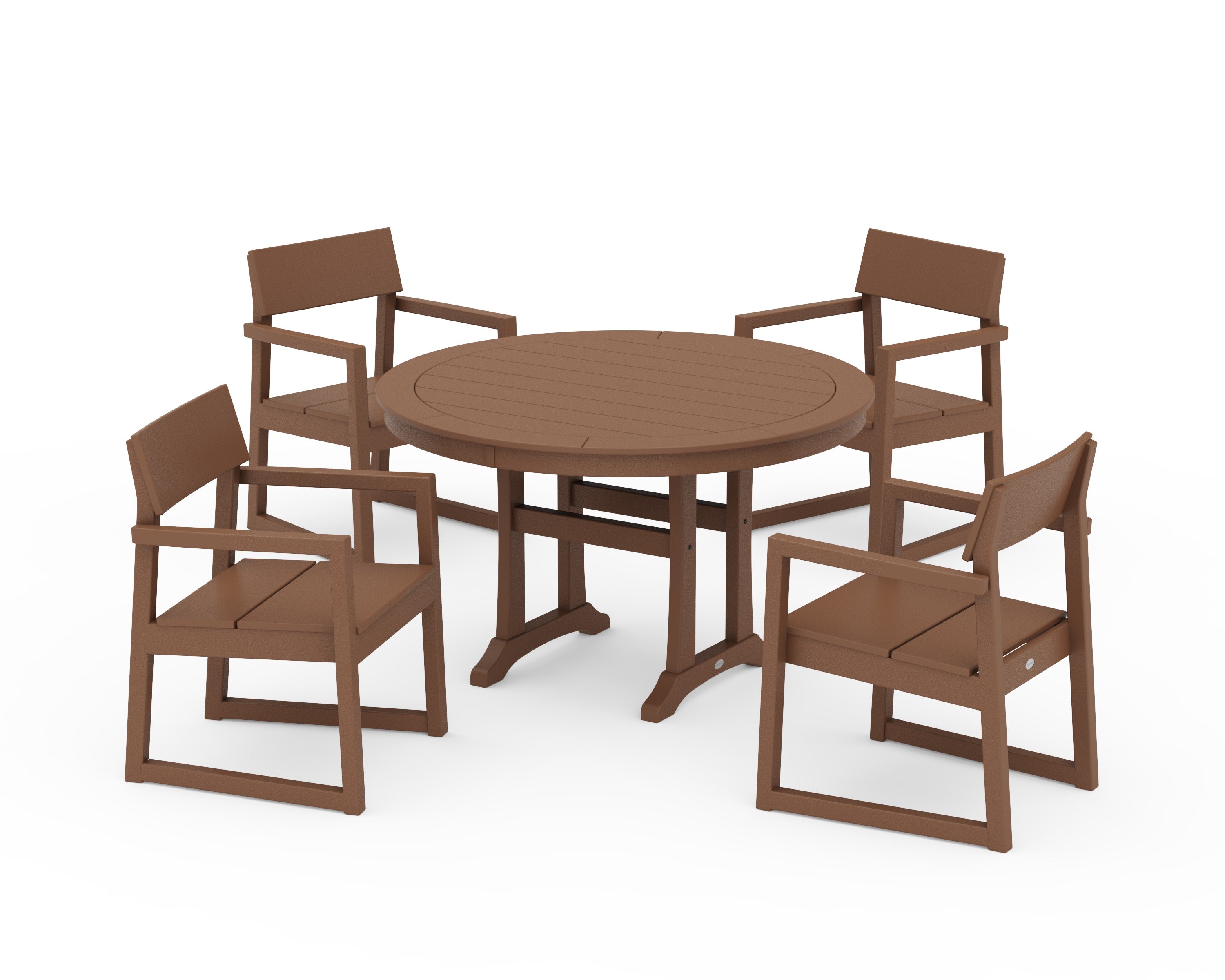 EDGE 5-Piece Round Dining Set with Trestle Legs in Teak