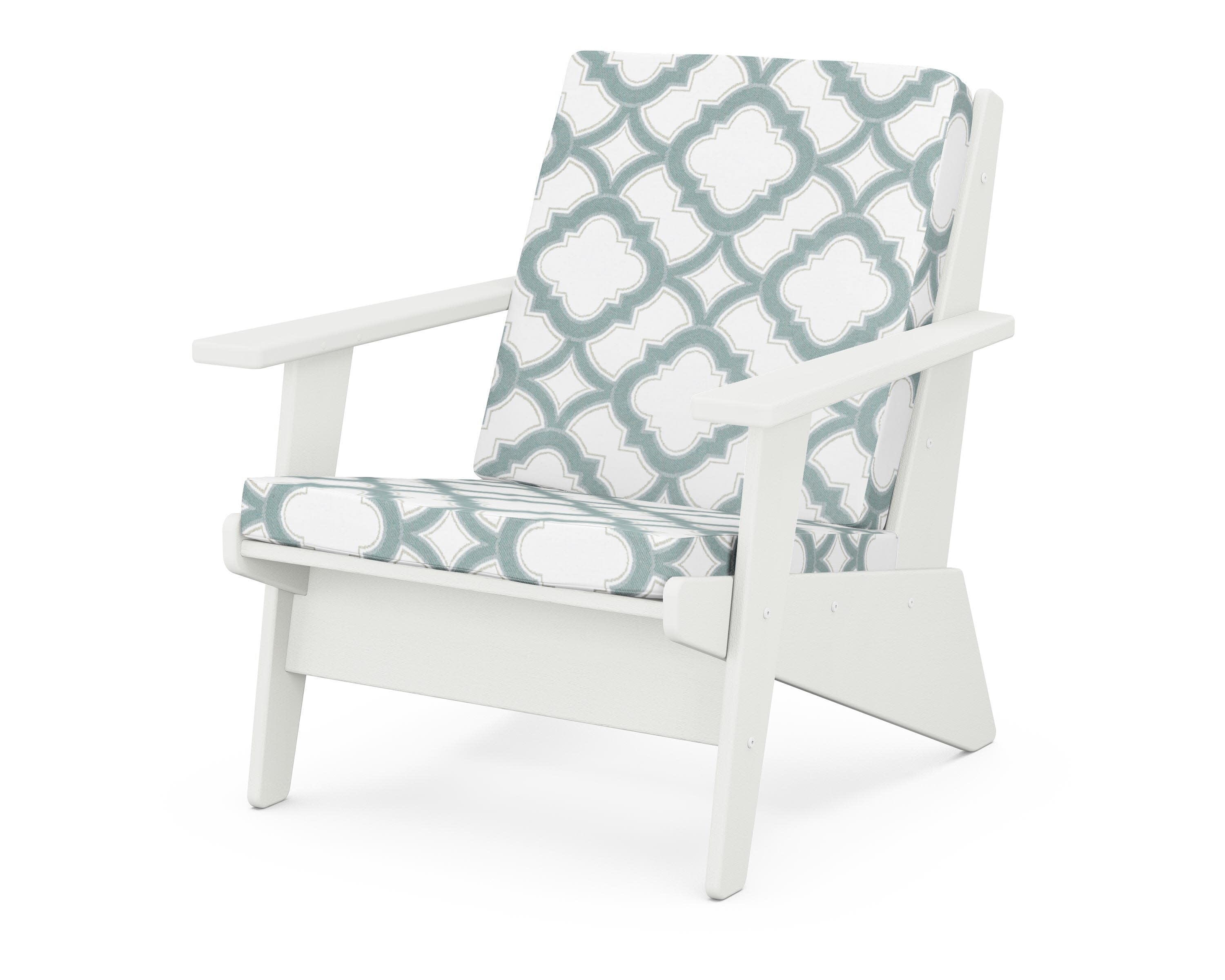 Riviera Modern Lounge Chair in Vintage White / Trellis Glacier Spa