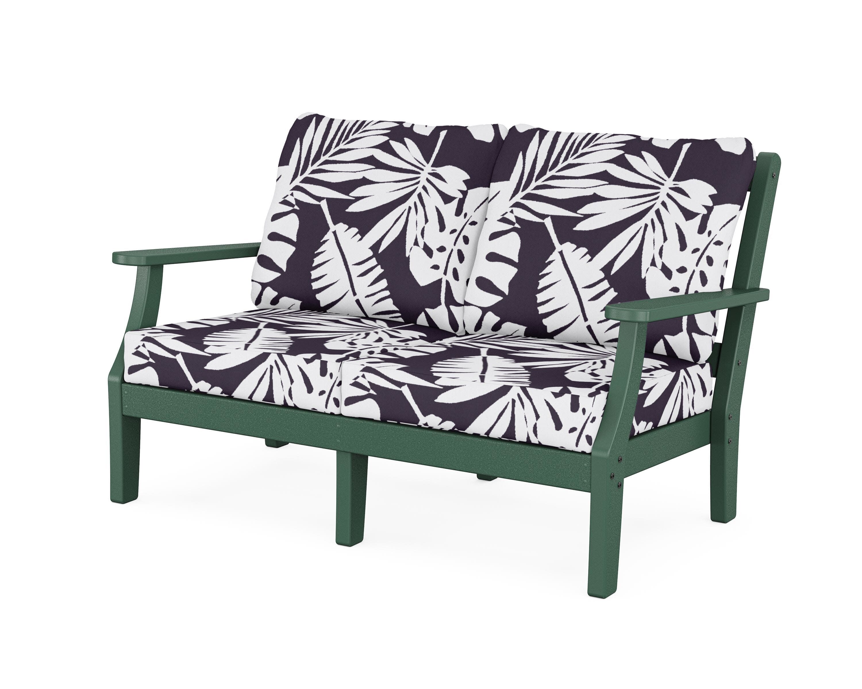 Chinoiserie Deep Seating Loveseat in Green / Leaf Navy