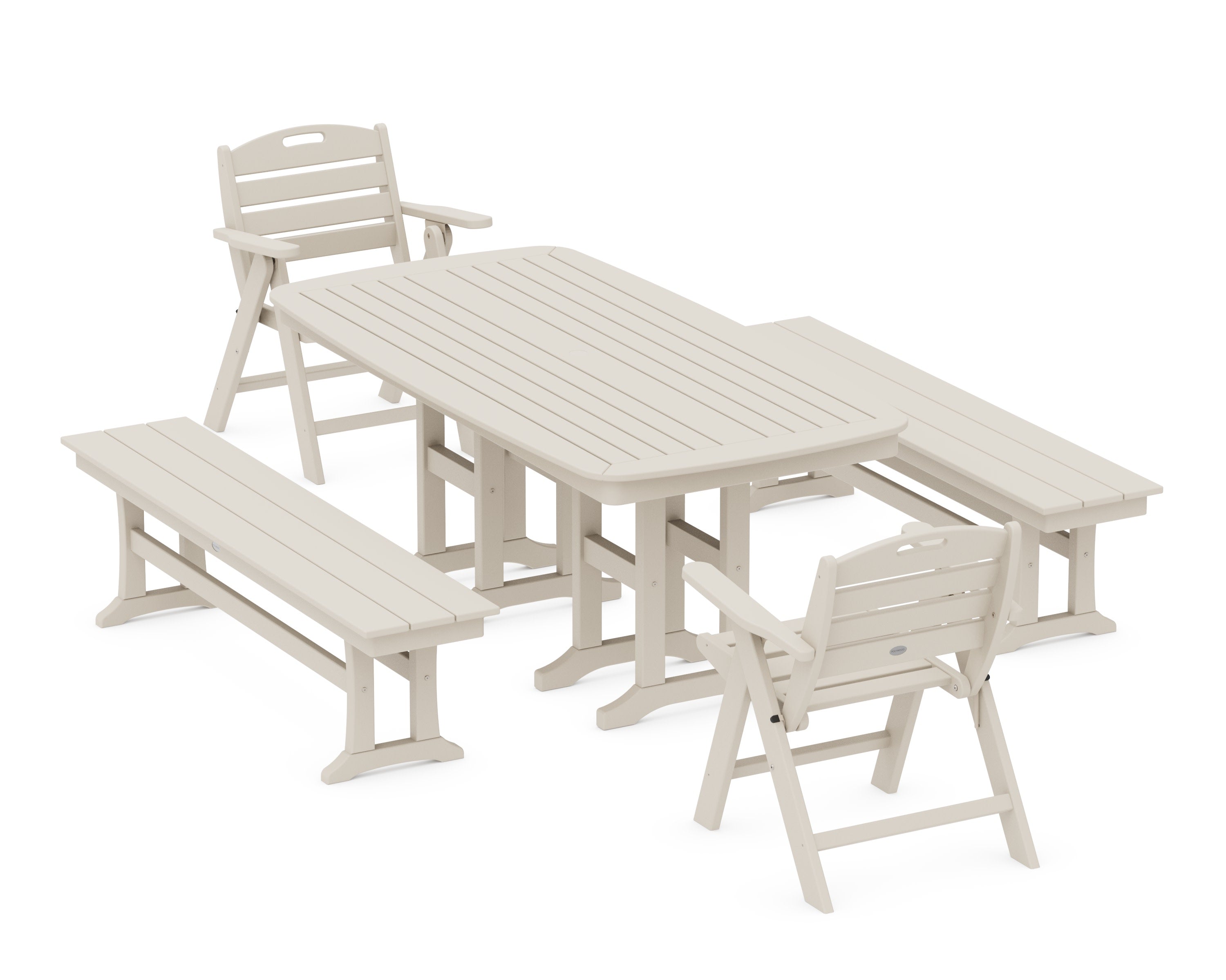 Nautical Lowback 5-Piece Dining Set with Benches in Sand