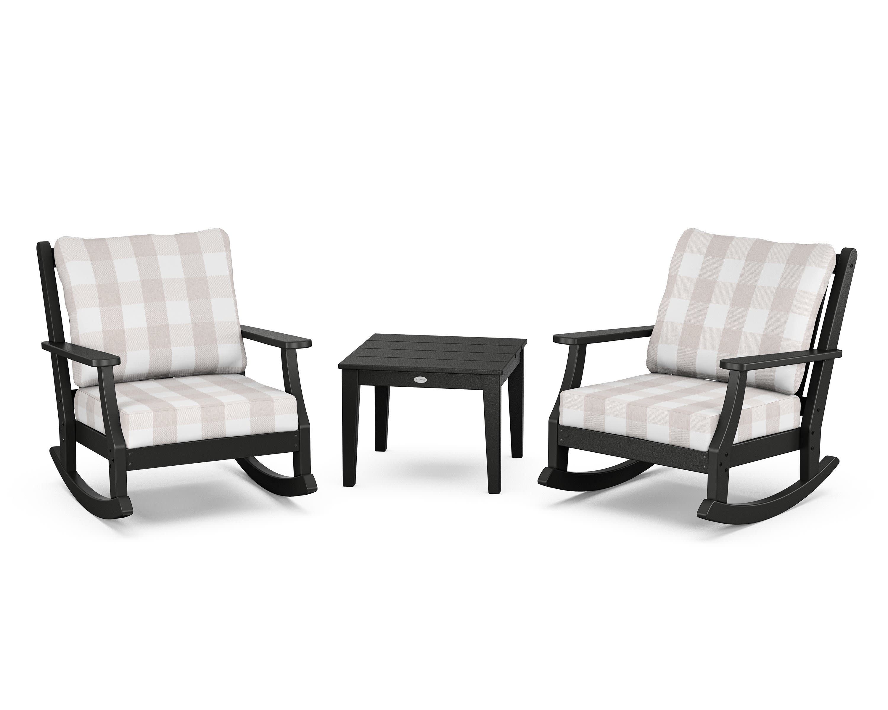Wovendale 3-Piece Deep Seating Rocker Set in Black / Buffalo Plaid Dune Burlap