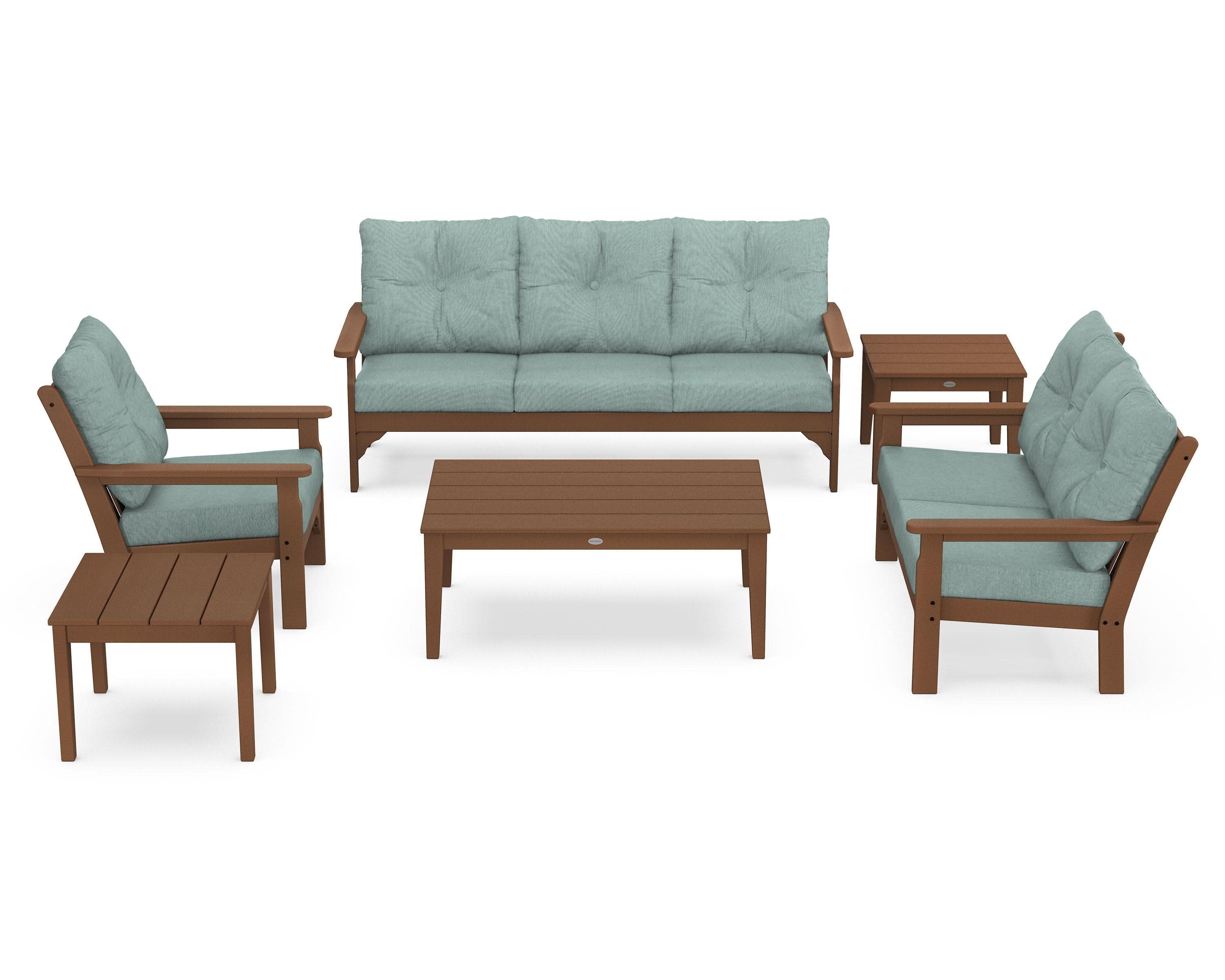 Vineyard 6-Piece Deep Seating Set in Teak / Glacier Spa