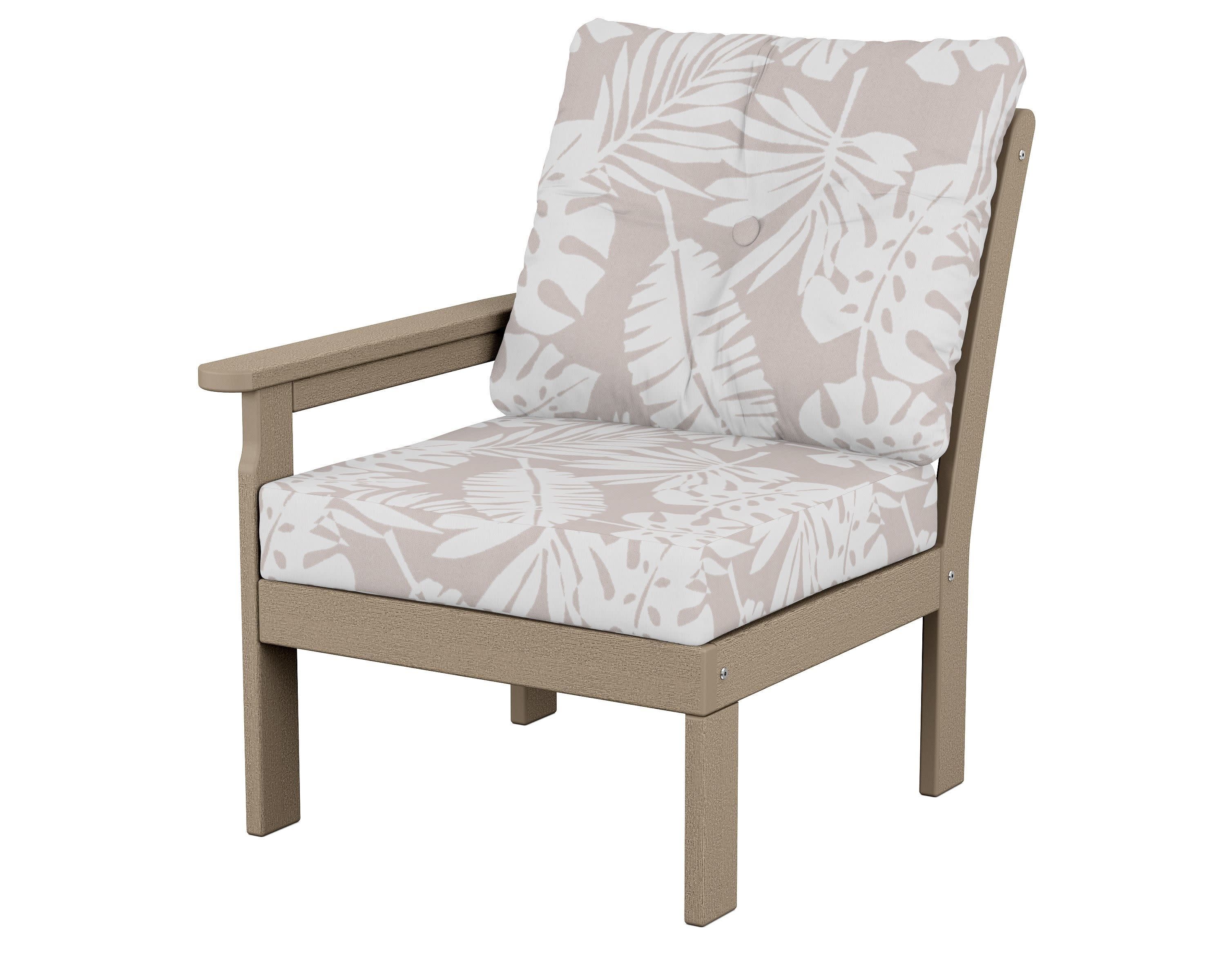 Vineyard Modular Left Arm Chair in Vintage Sahara / Leaf Dune Burlap