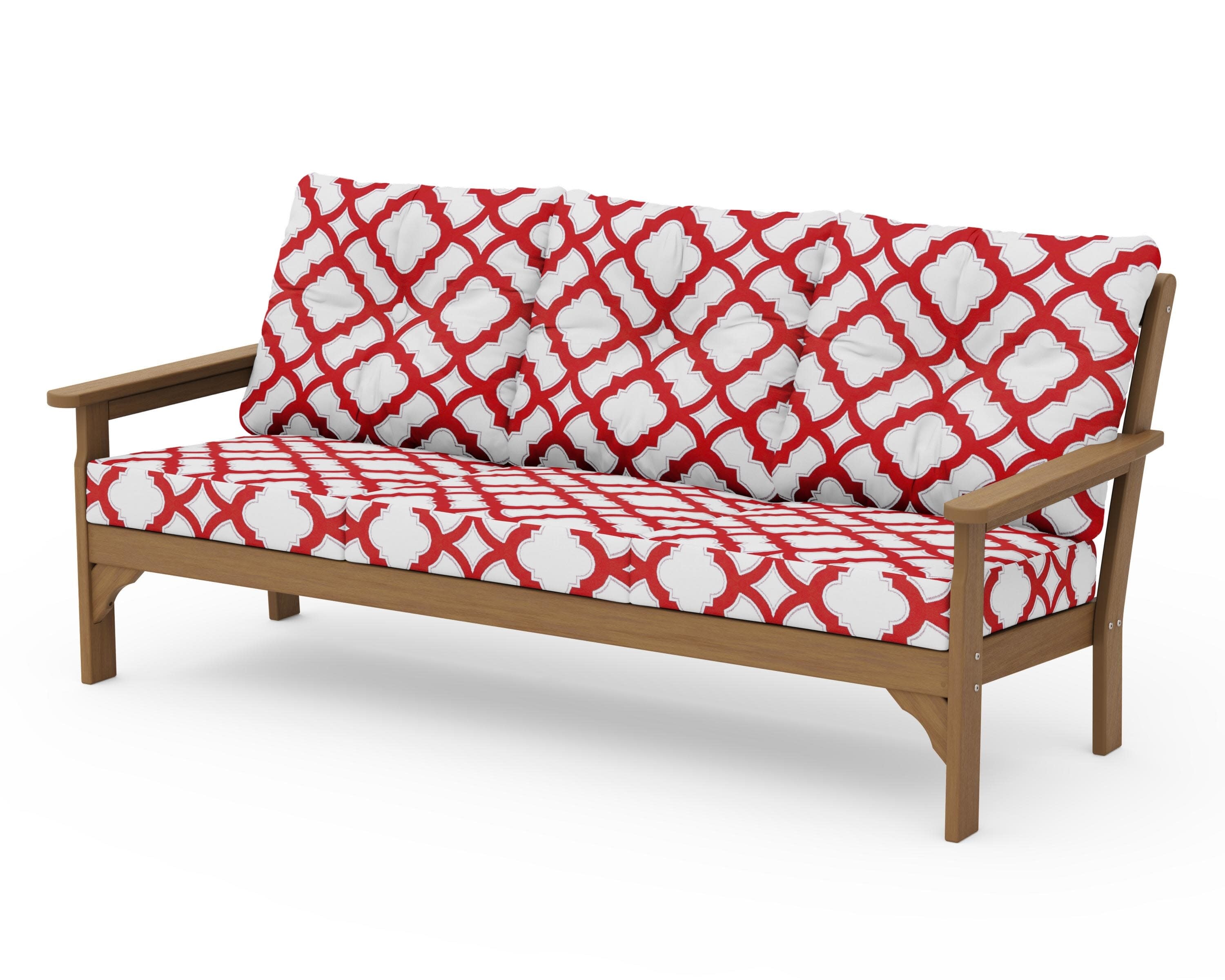Vineyard Deep Seating Sofa in Natural / Trellis Crimson