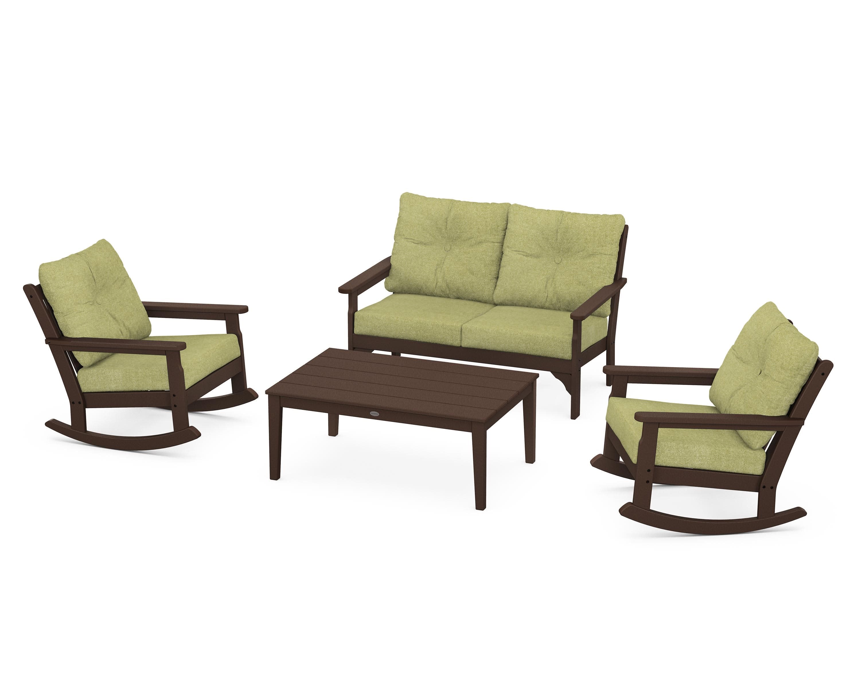 Vineyard 4-Piece Deep Seating Rocking Chair Set in Mahogany / Chartreuse Boucle