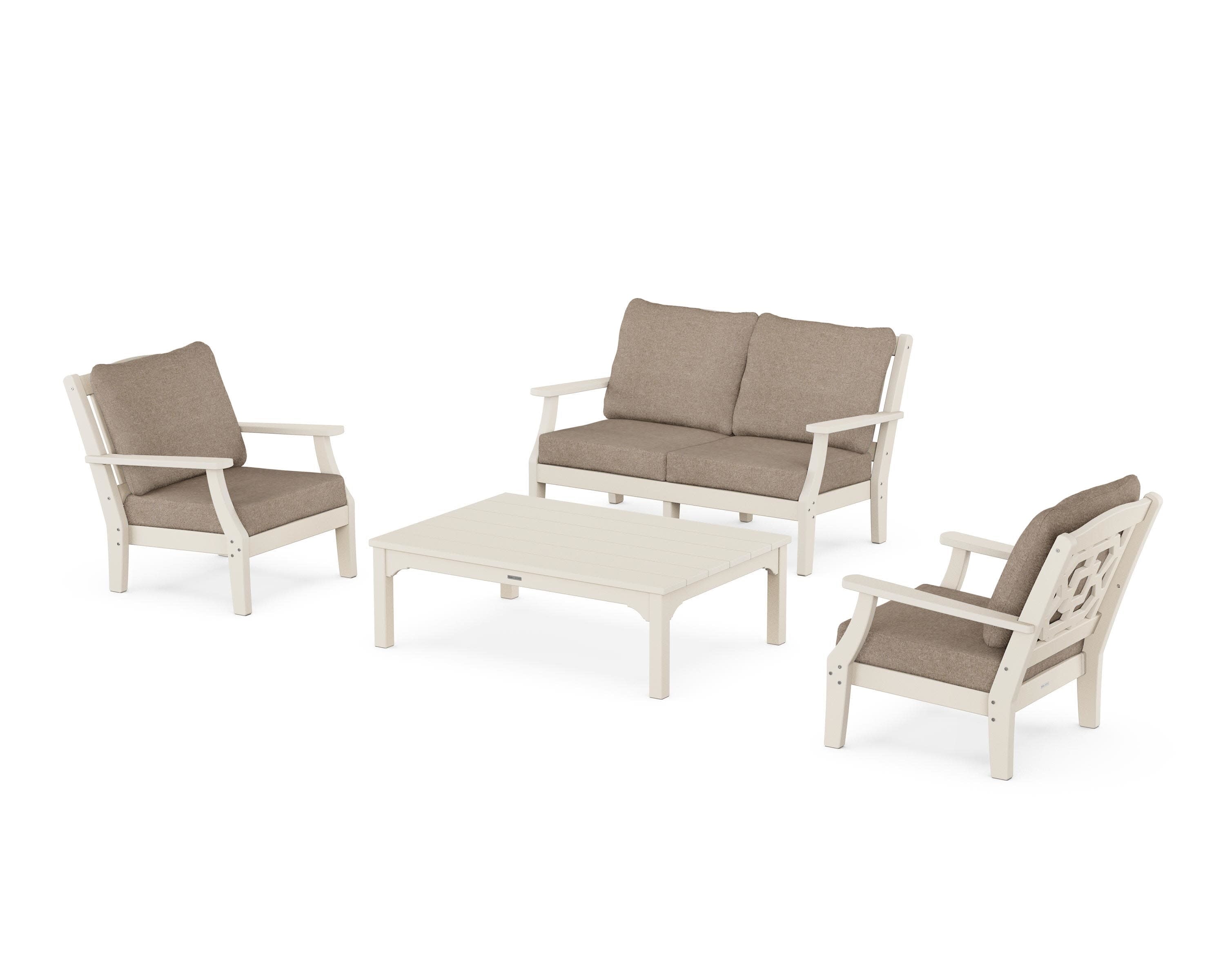 Chinoiserie 4-Piece Deep Seating Set with Loveseat in Sand / Spiced Burlap