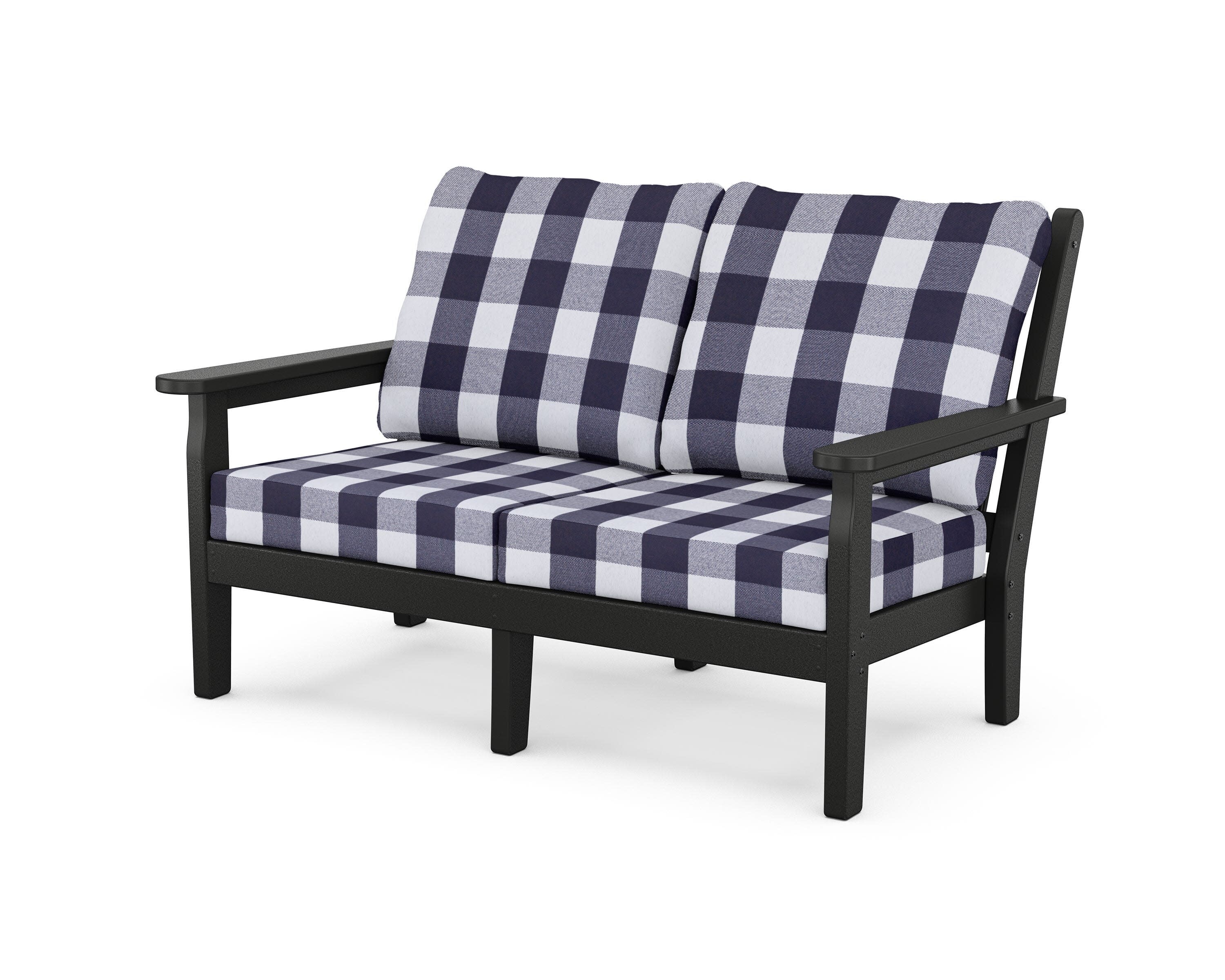Chippendale Deep Seating Loveseat in Black / Buffalo Plaid Navy