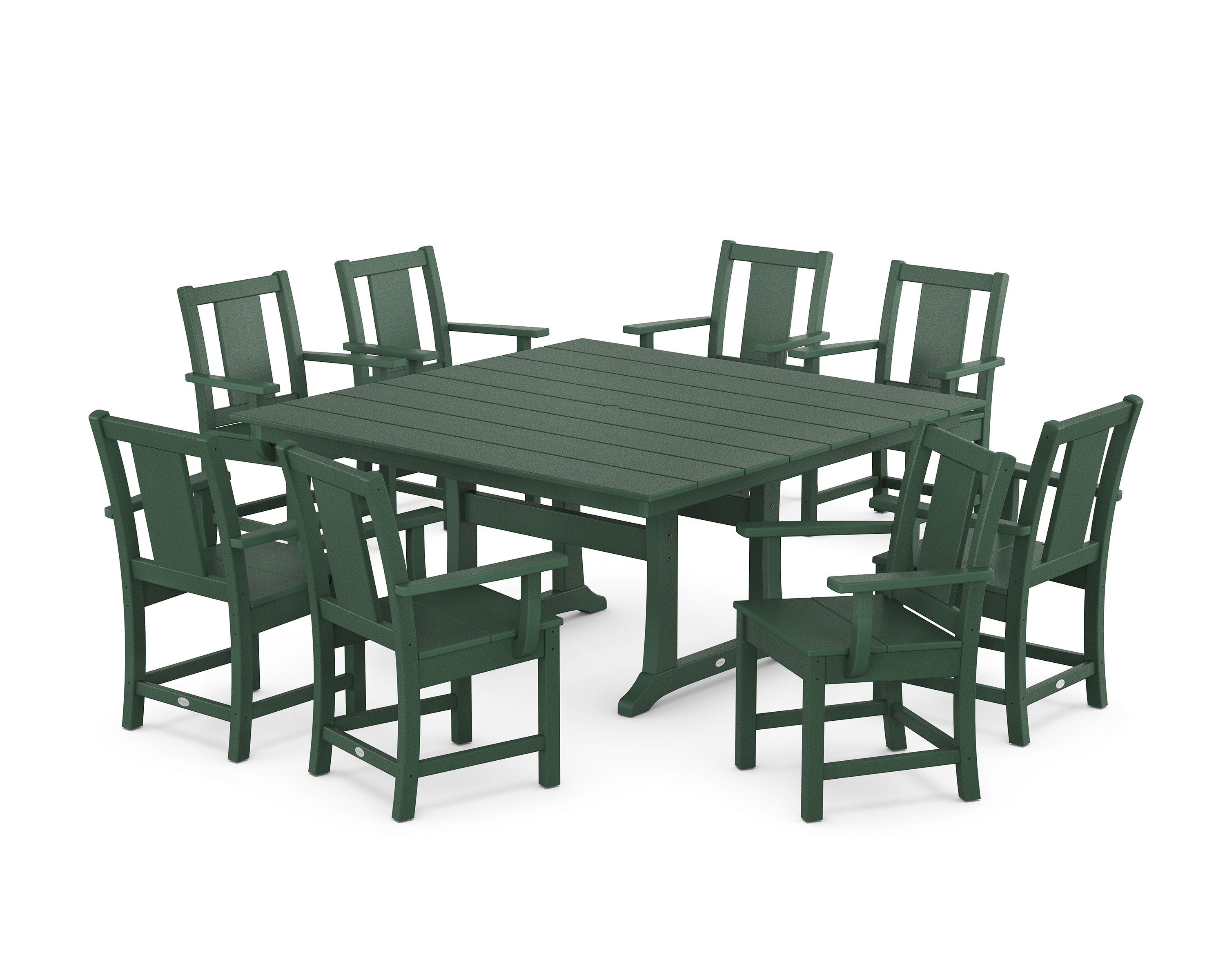 Prairie 9-Piece Square Farmhouse Dining Set with Trestle Legs in Green