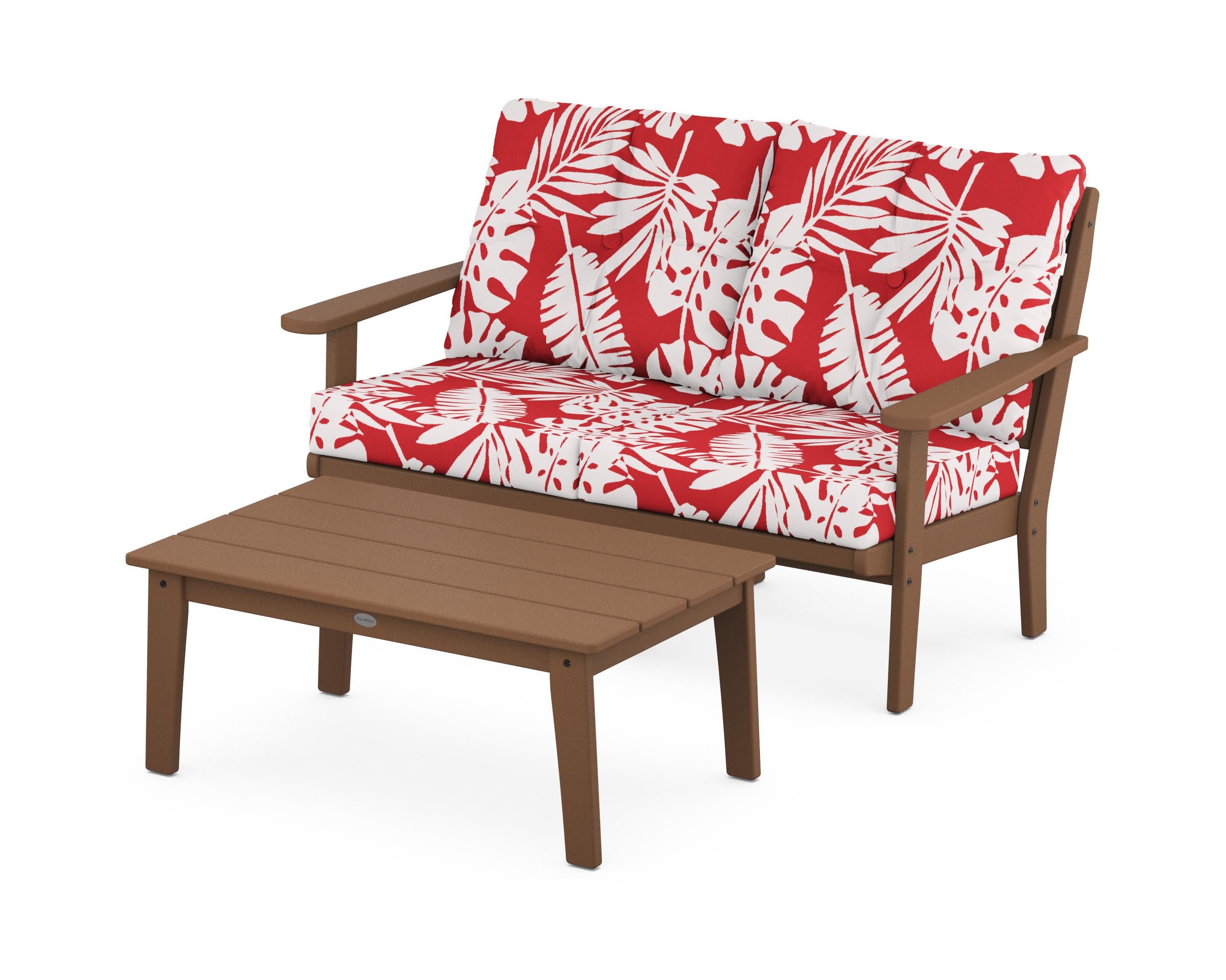 Lakeside 2-Piece Lounge Loveseat Set in Teak / Leaf Crimson