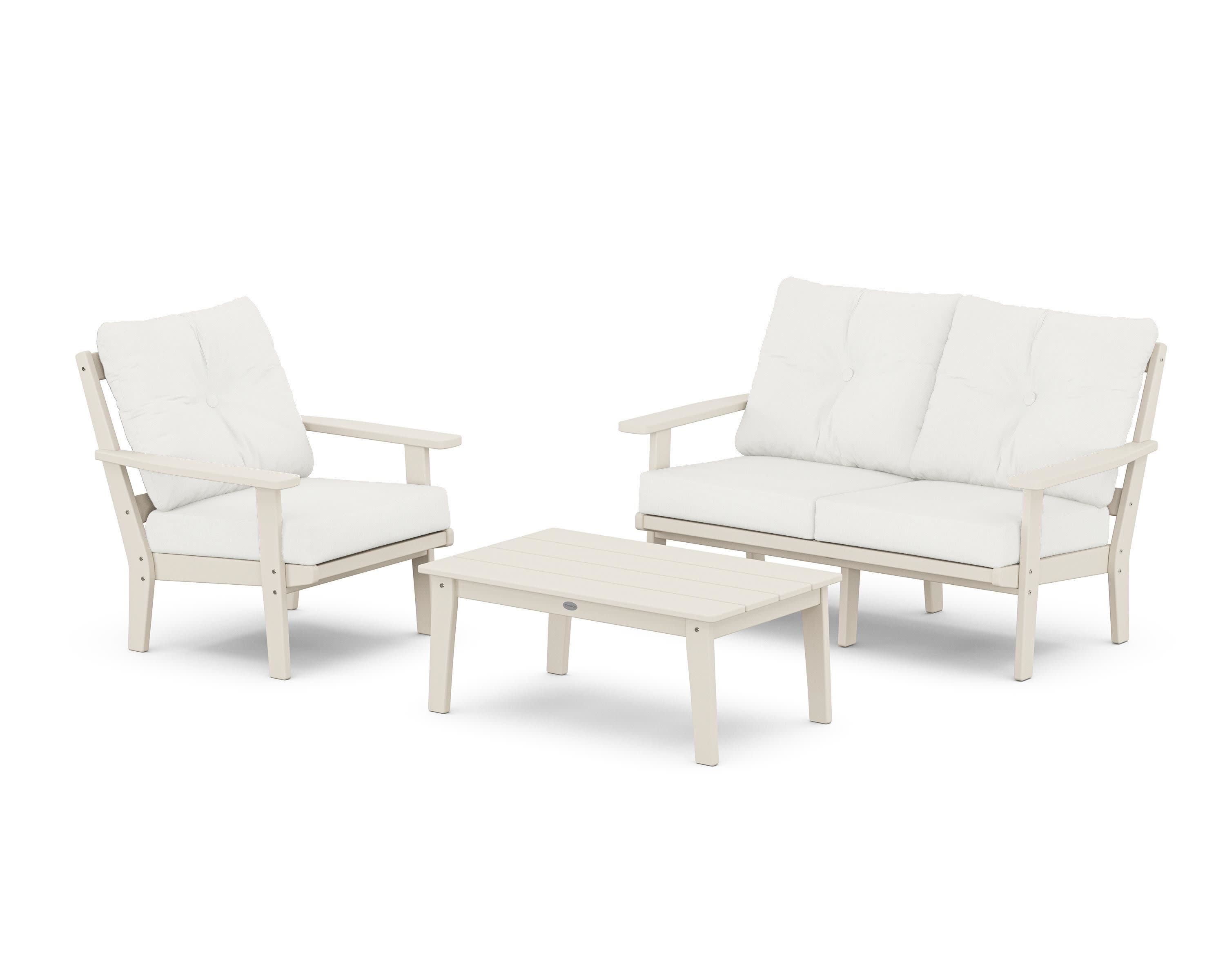 Prairie 3-Piece Deep Seating Set with Loveseat in Sand / Natural Linen
