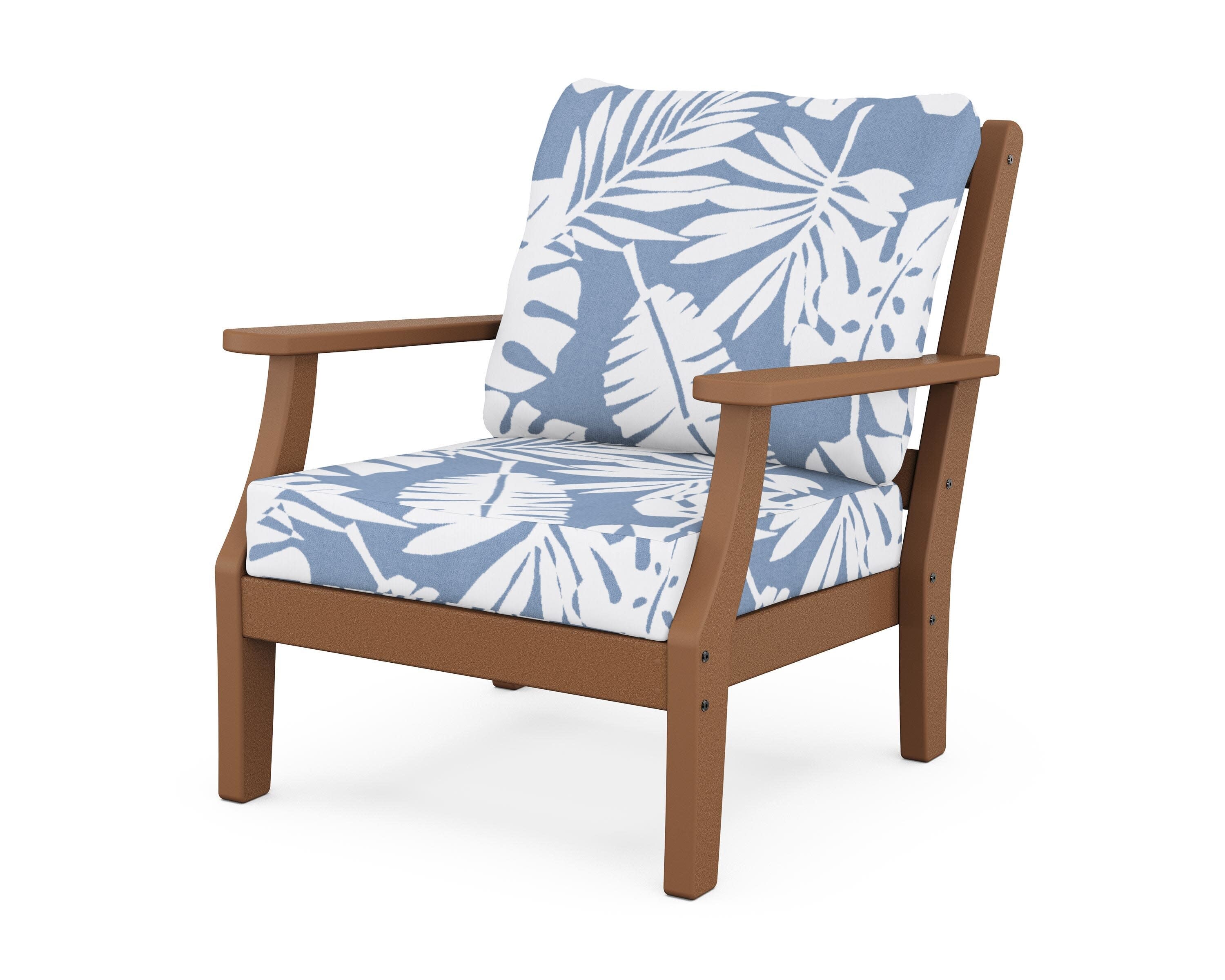 Chinoiserie Deep Seating Chair in Teak / Leaf Sky Blue