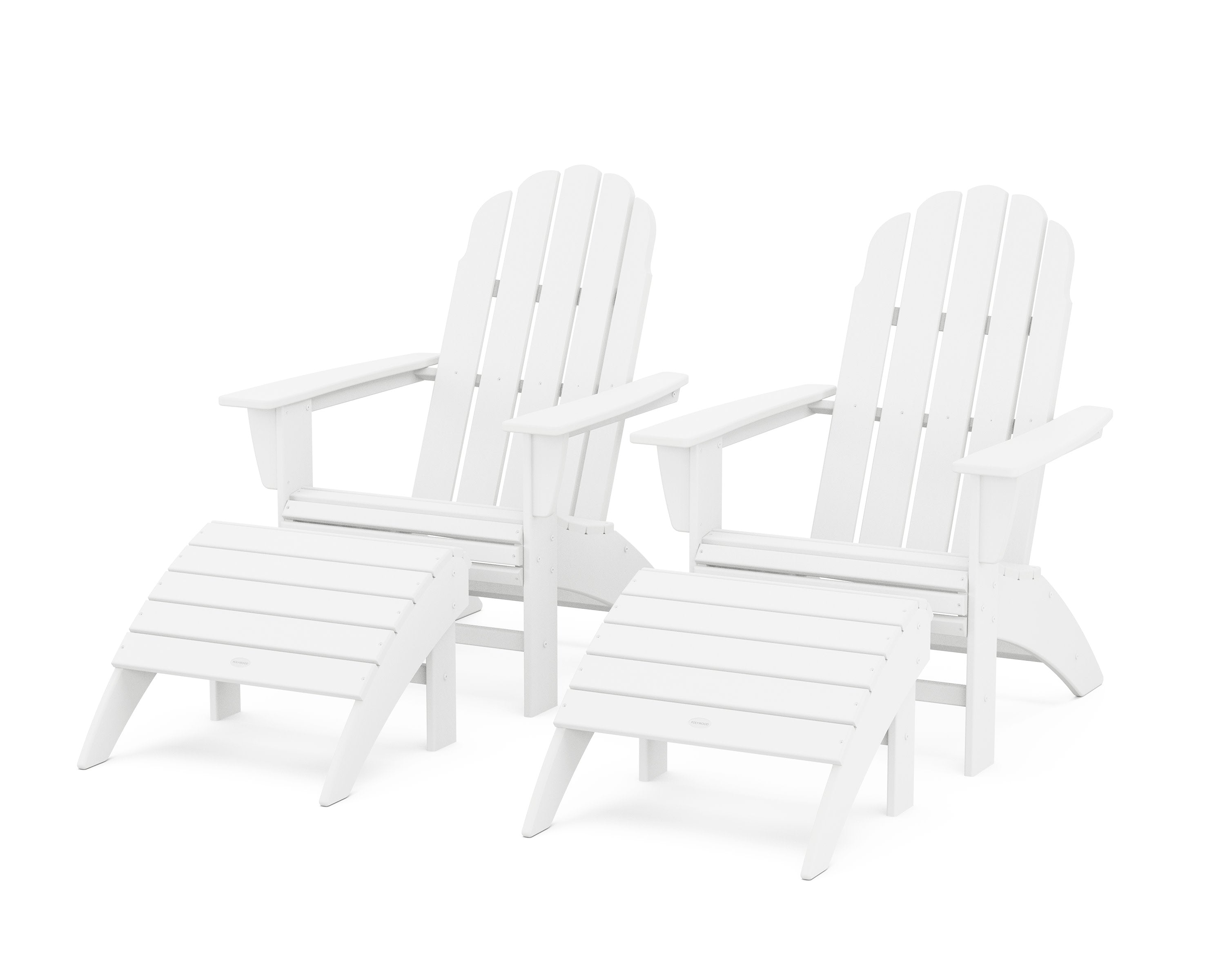 Vineyard Curveback Adirondack Chair 4-Piece Set with Ottomans in White
