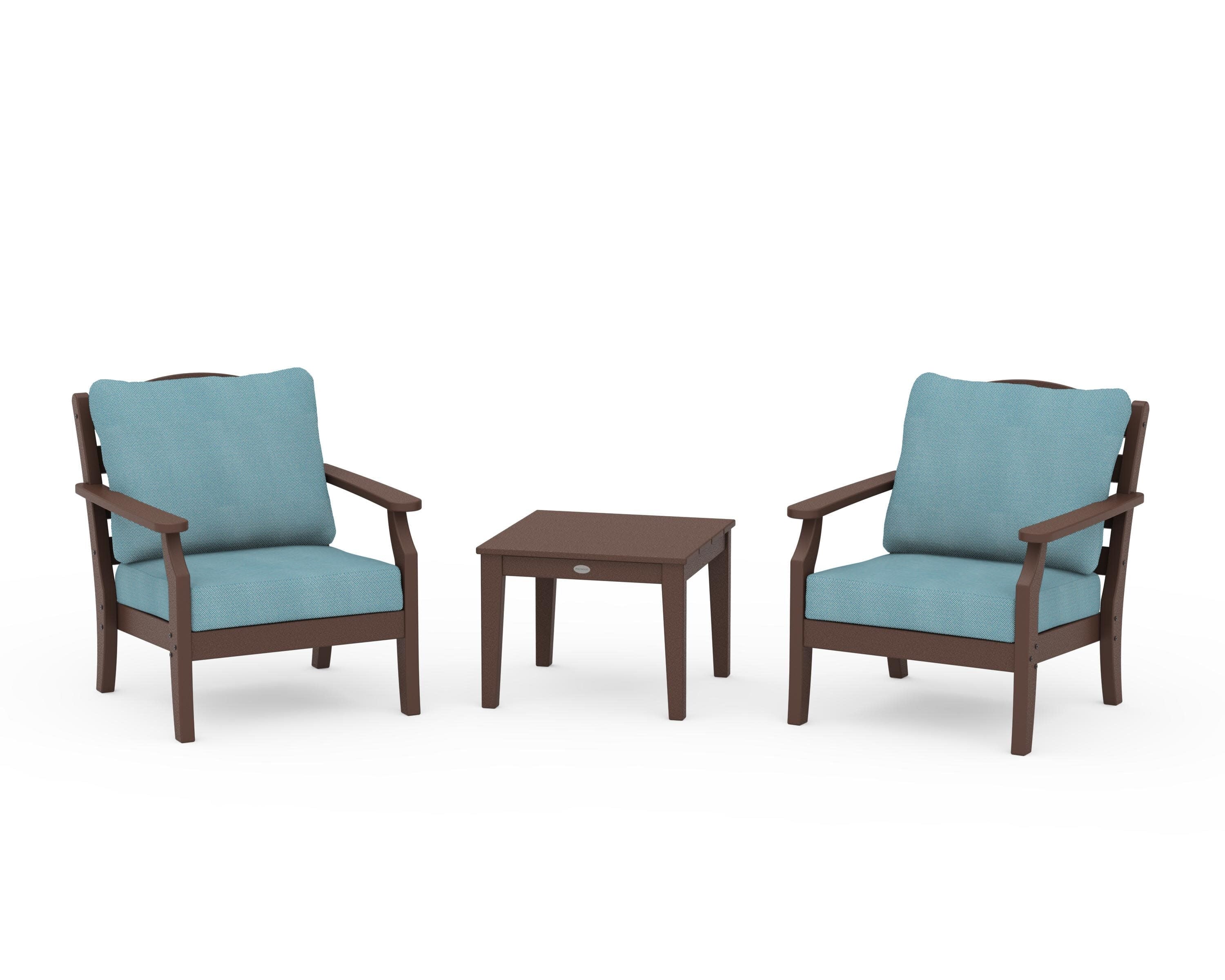 Savannah 3-Piece Deep Seating Set in Mahogany / Lattice Sky Blue