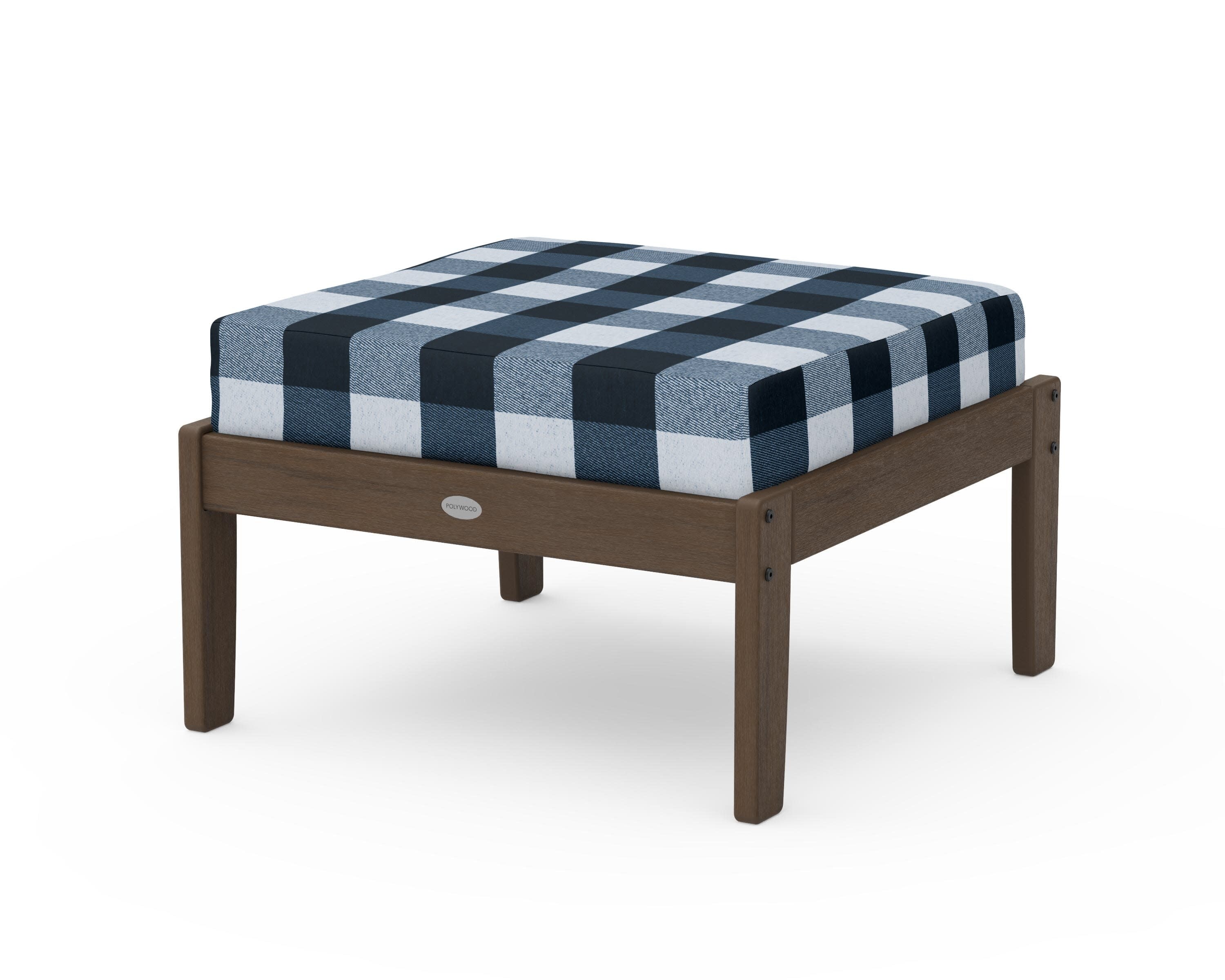 Braxton Deep Seating Ottoman in Kona / Buffalo Plaid Marine Indigo