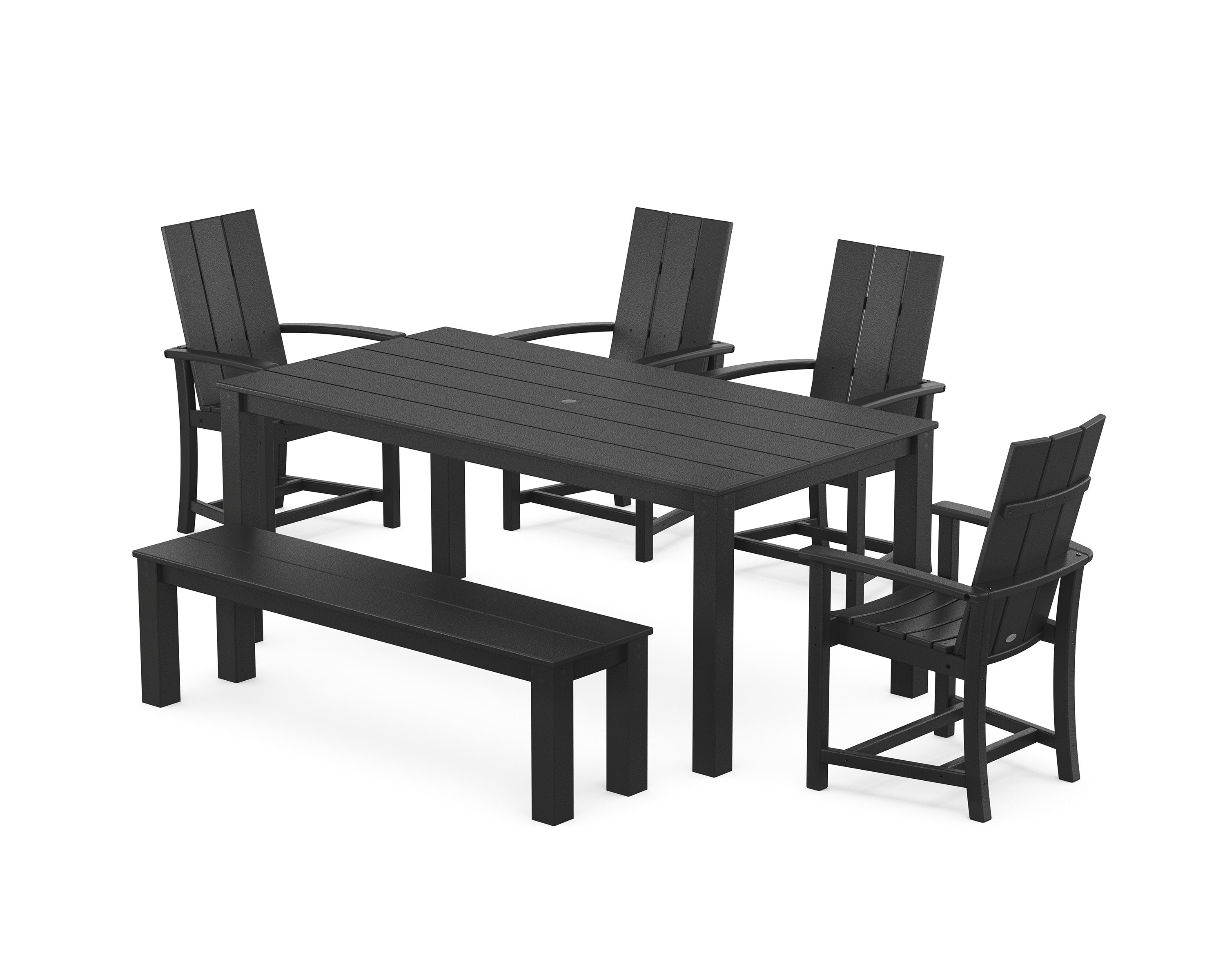 Modern Adirondack 6-Piece Parsons Dining Set with Bench in Black