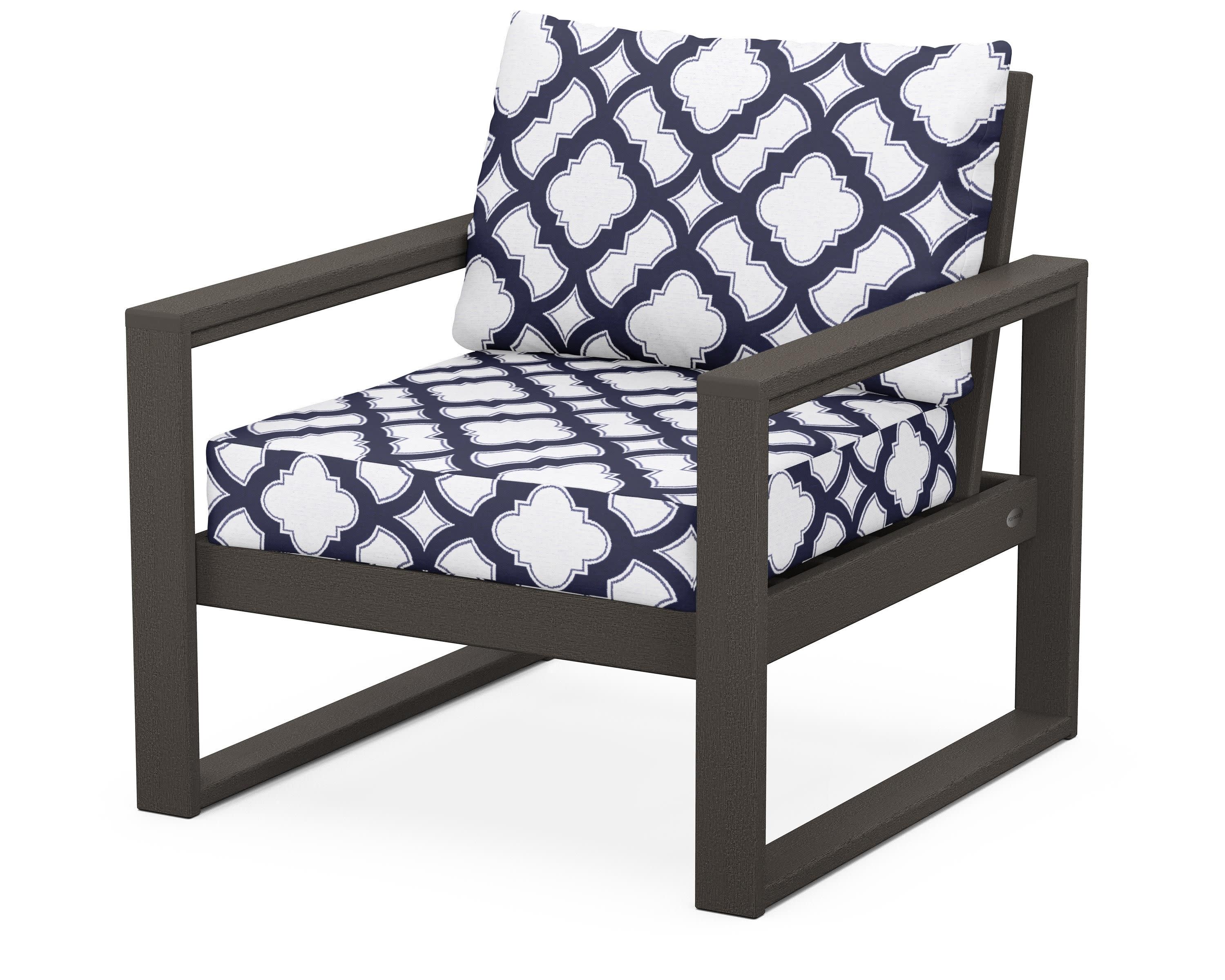 EDGE Club Chair in Vintage Coffee / Trellis Navy