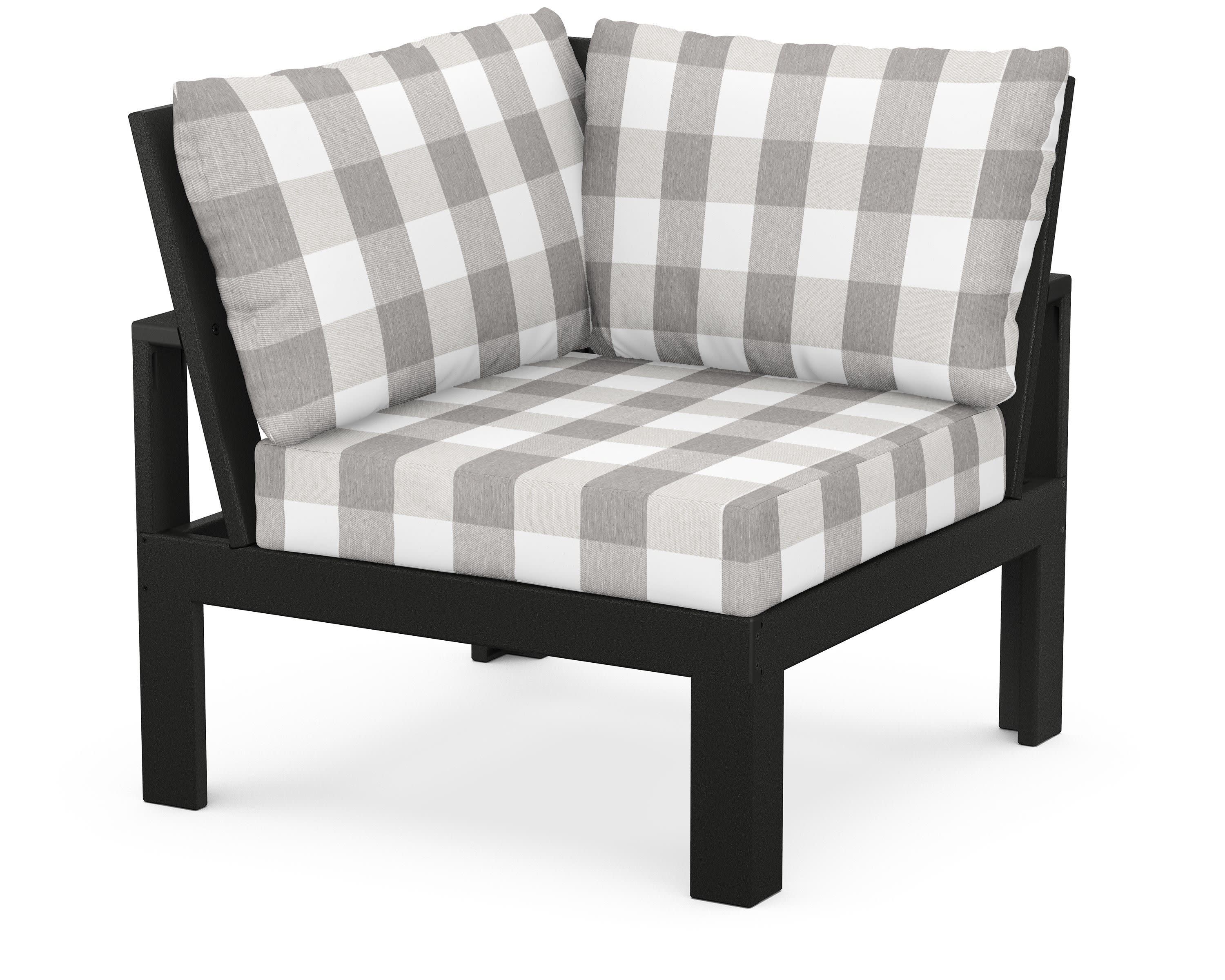 Modular Corner Chair in Black / Buffalo Plaid Grey Mist