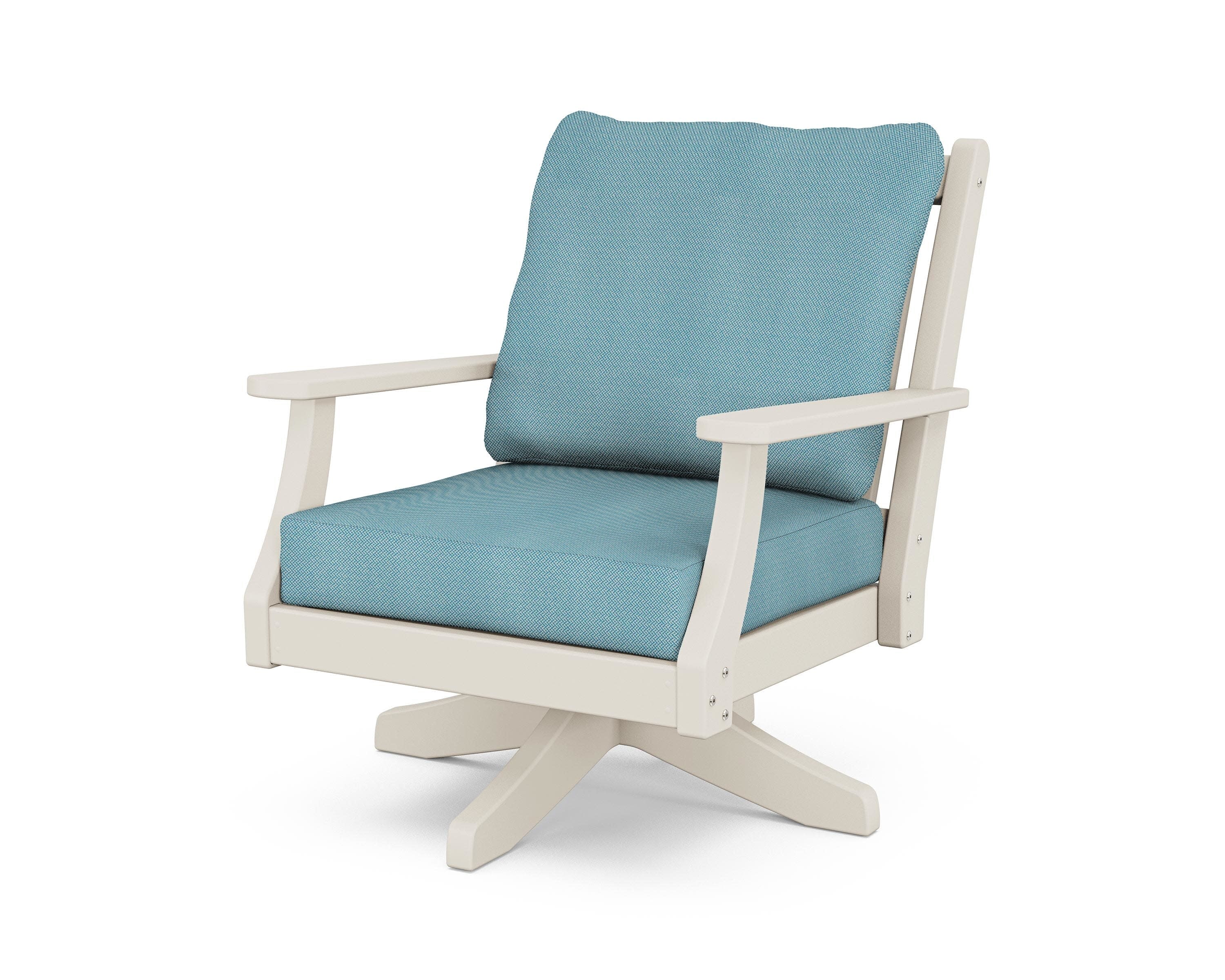 Wovendale Deep Seating Swivel Chair in Sand / Lattice Sky Blue