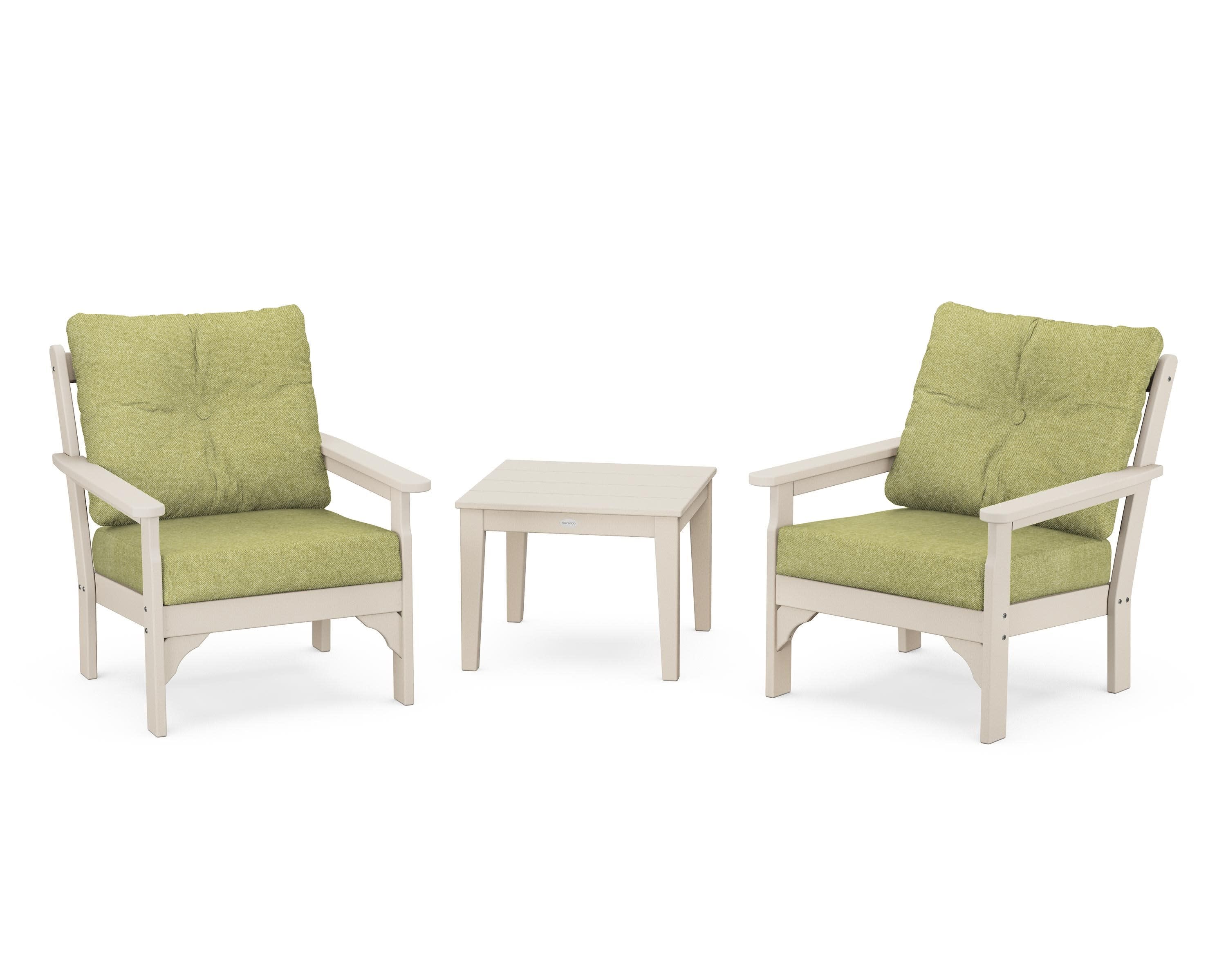 Vineyard 3-Piece Deep Seating Set in Sand / Chartreuse Boucle