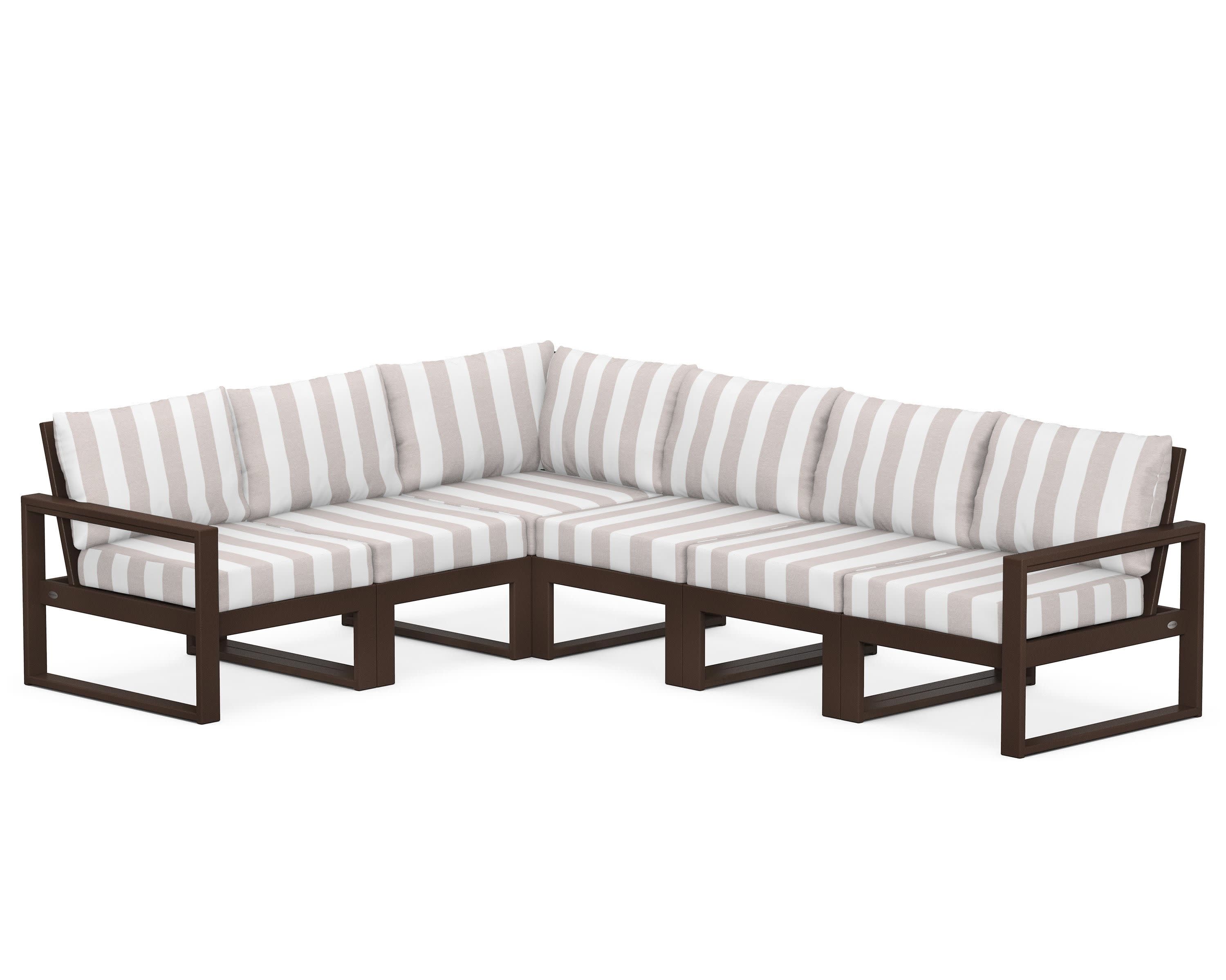 EDGE 6-Piece Modular Deep Seating Set in Mahogany / Cabana Stripe Dune Burlap