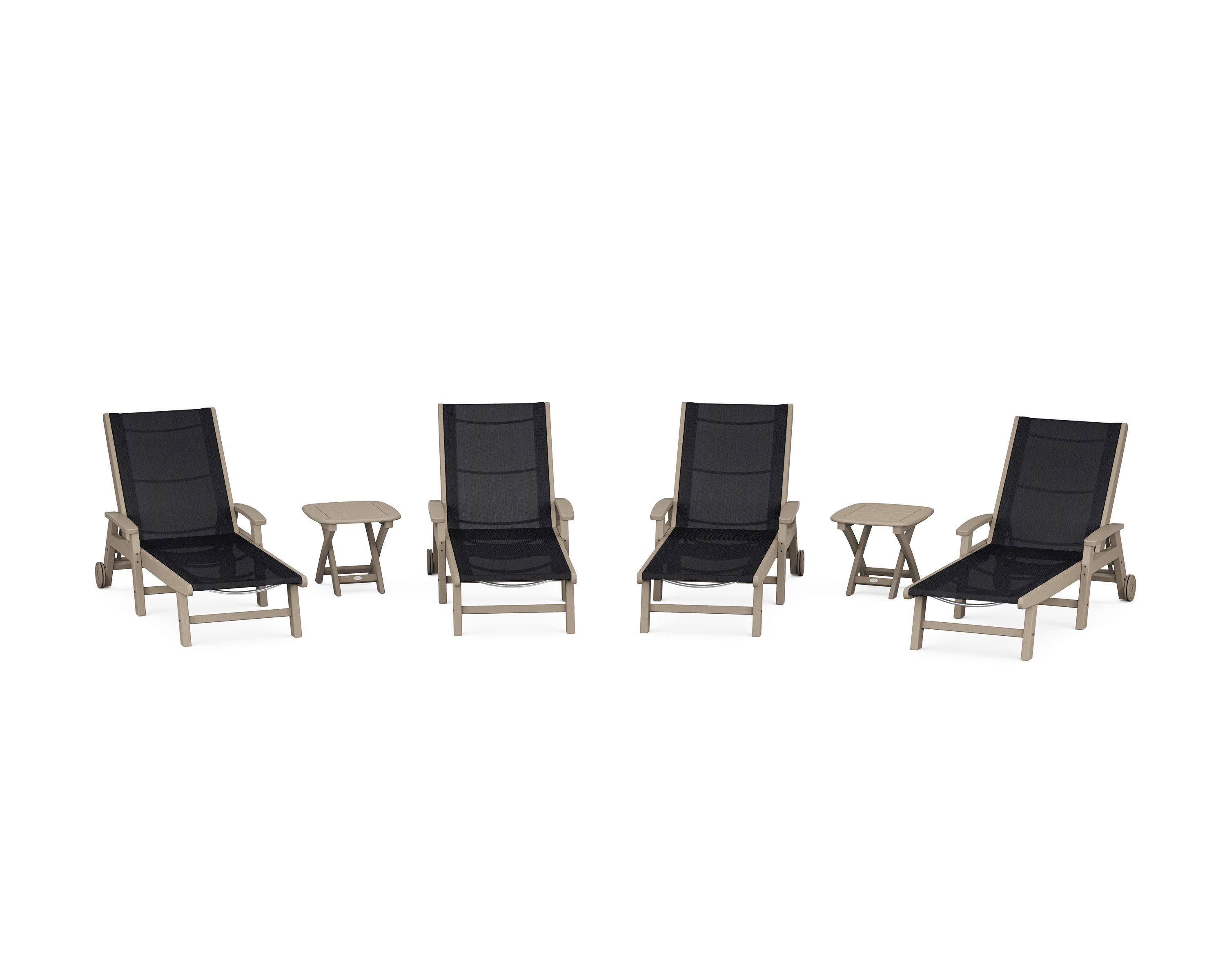 Coastal Chaise 6-Piece Set with Wheels in Vintage Sahara / Black Sling