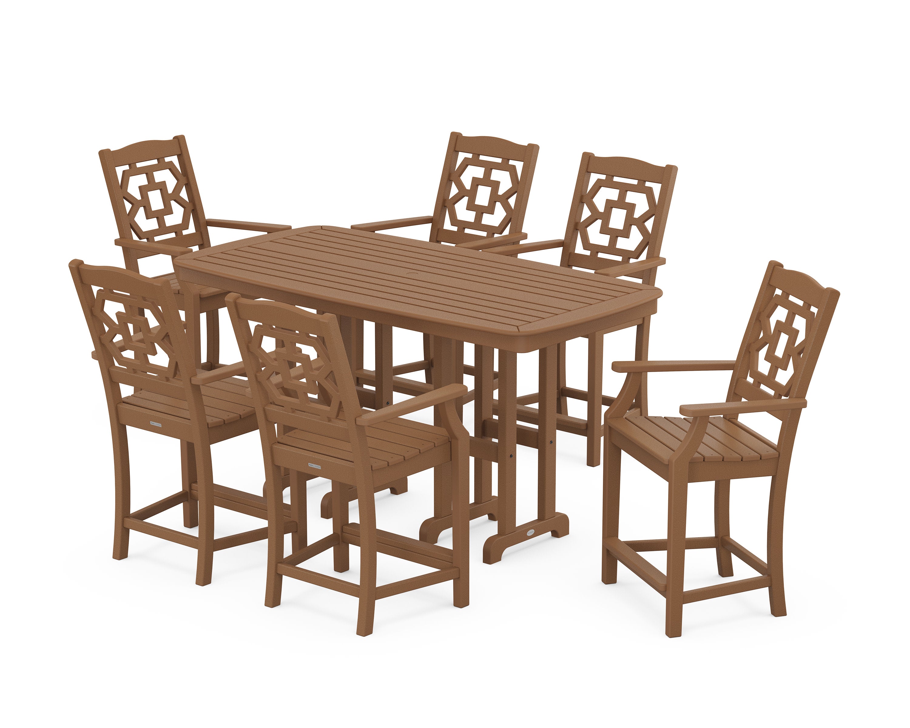 Chinoiserie Arm Chair 7-Piece Counter Set in Teak