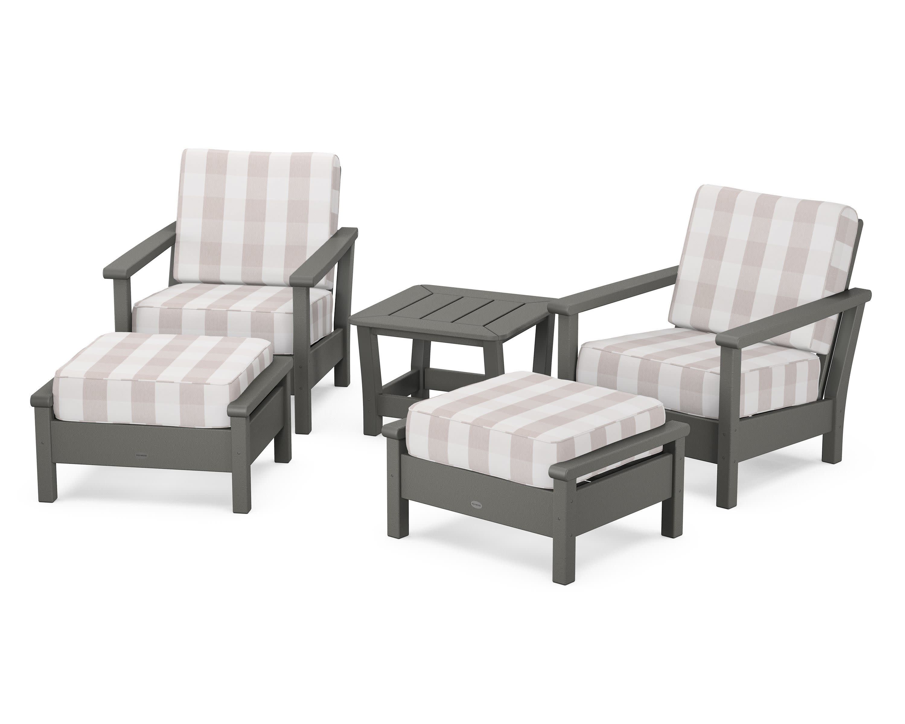 Harbour 5-Piece Deep Seating Chair Set in Slate Grey / Buffalo Plaid Dune Burlap
