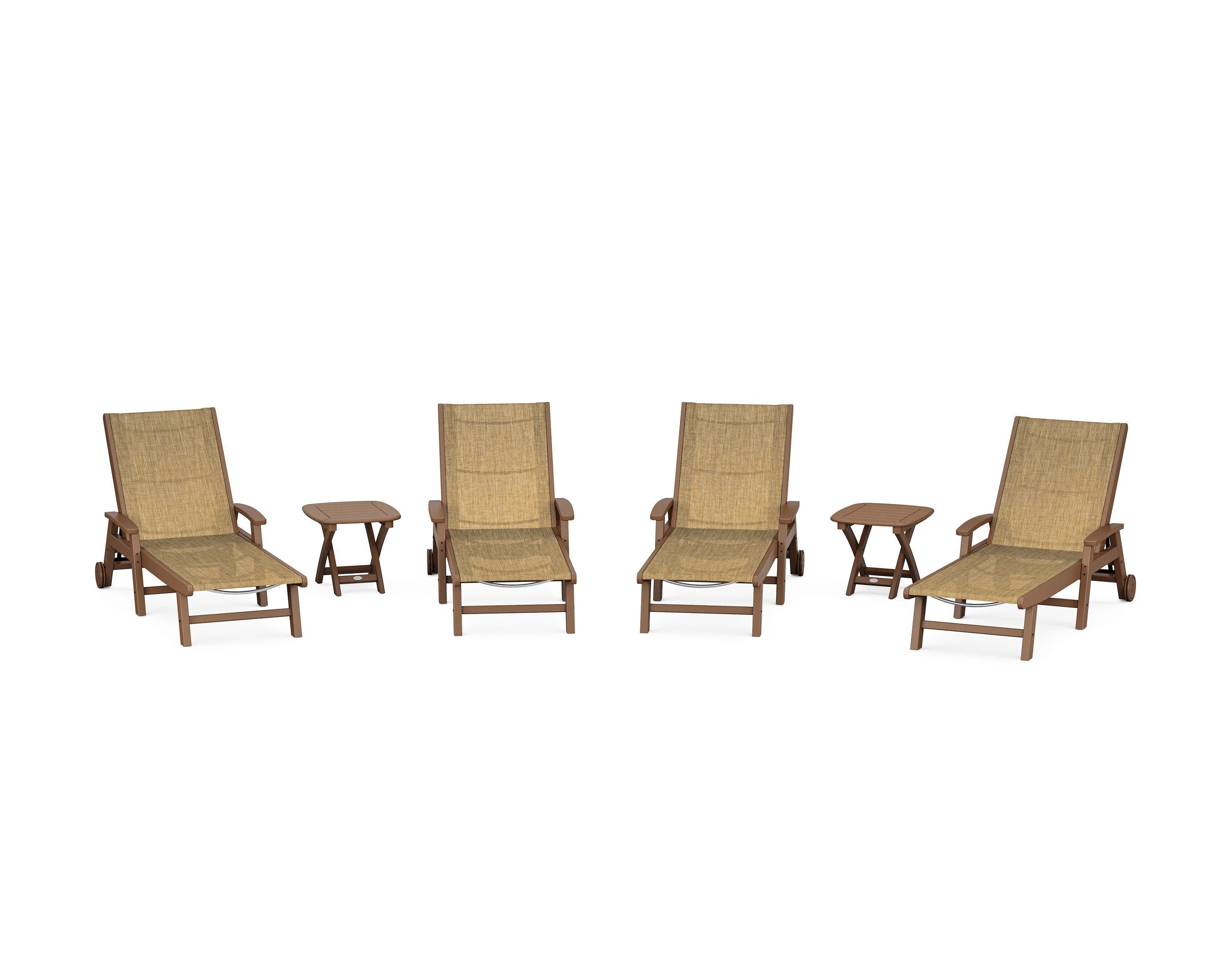 Coastal Chaise 6-Piece Set with Wheels in Teak / Burlap Sling