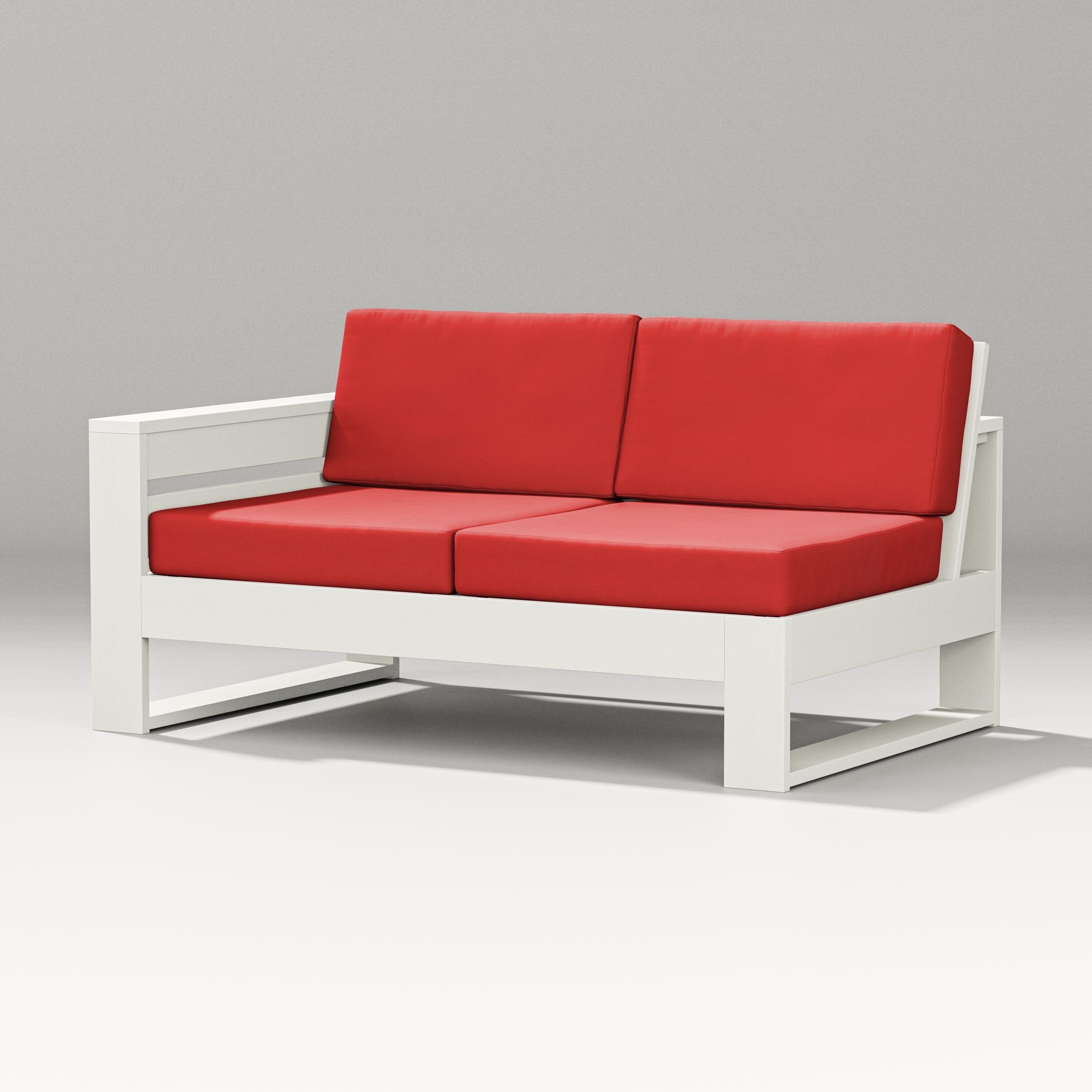 Latitude Modular Left Arm Loveseat in Vintage White / Crimson Linen